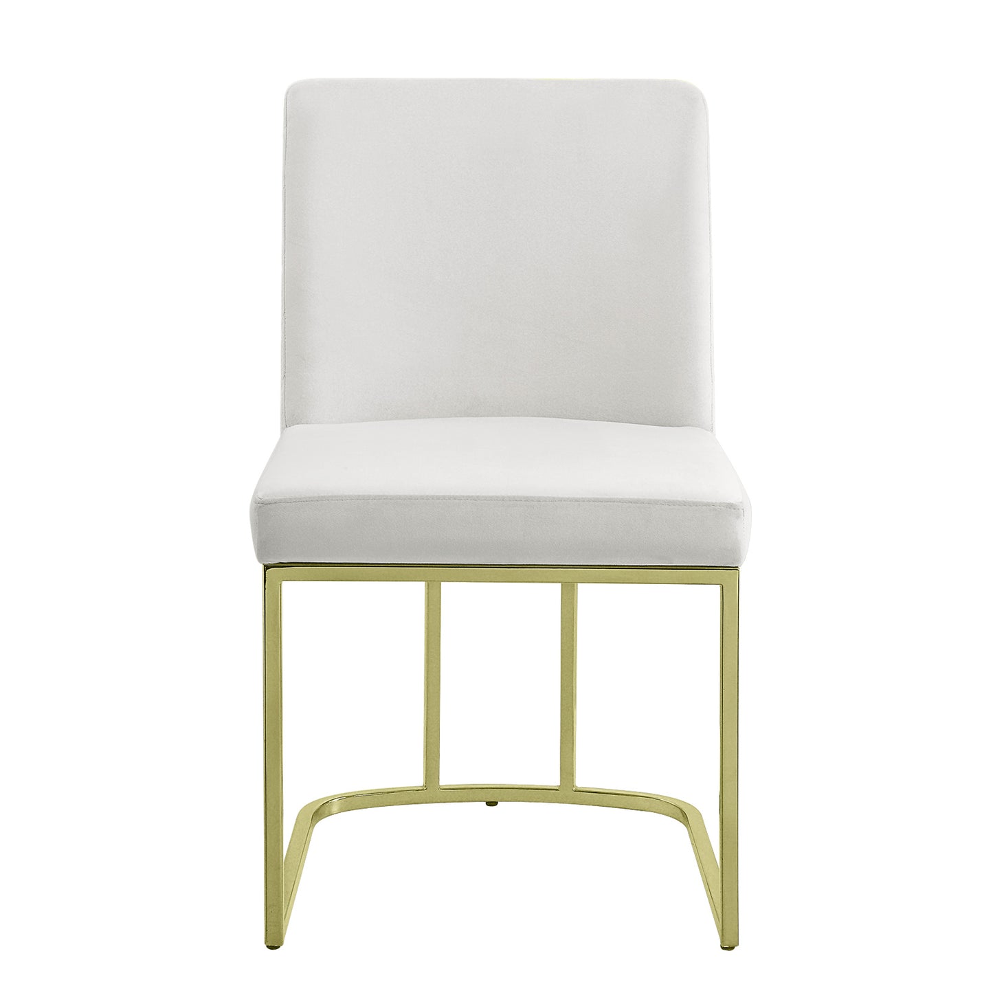 White velvet dining chair with gold geometric metal base