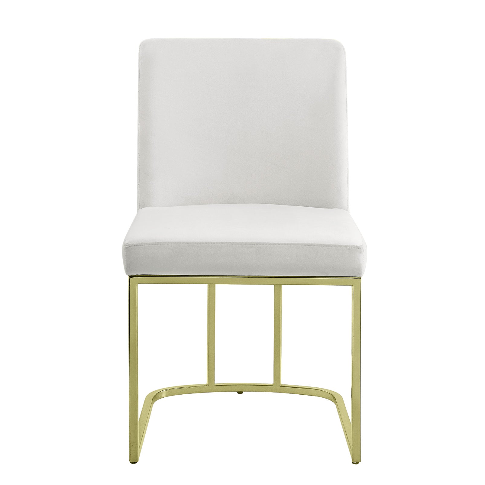 White velvet dining chair with gold geometric metal base