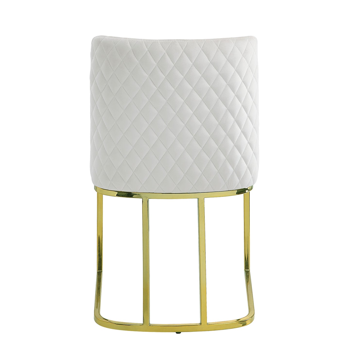 White quilted velvet accent chair with a modern gold metal base