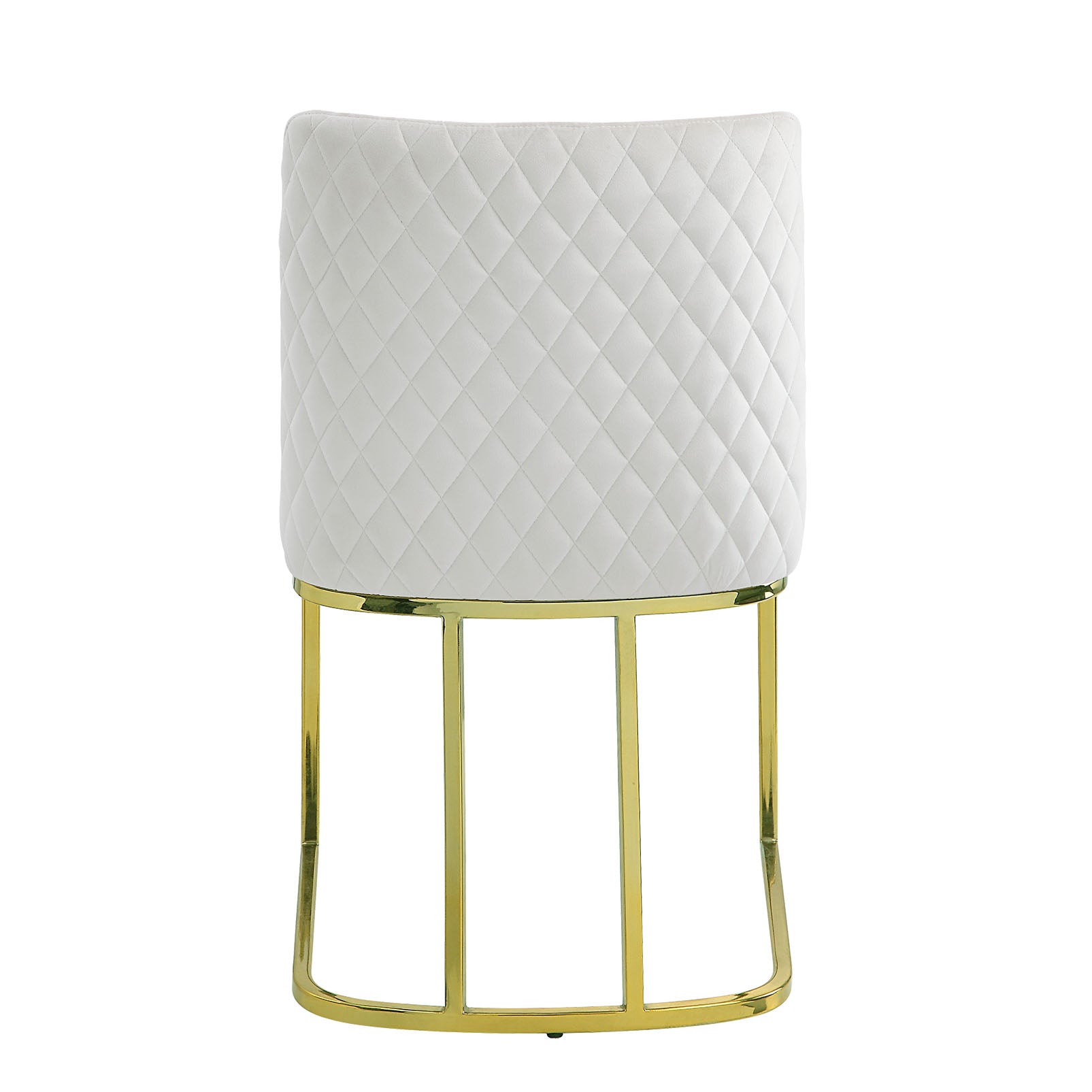 White quilted velvet accent chair with a modern gold metal base
