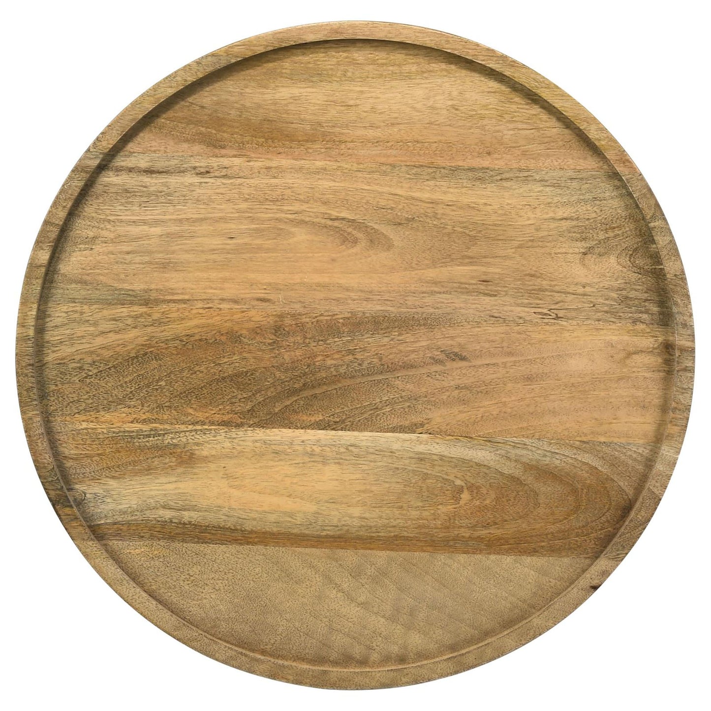 Natural wood round serving tray with a subtle rim detail perfect for appetizers