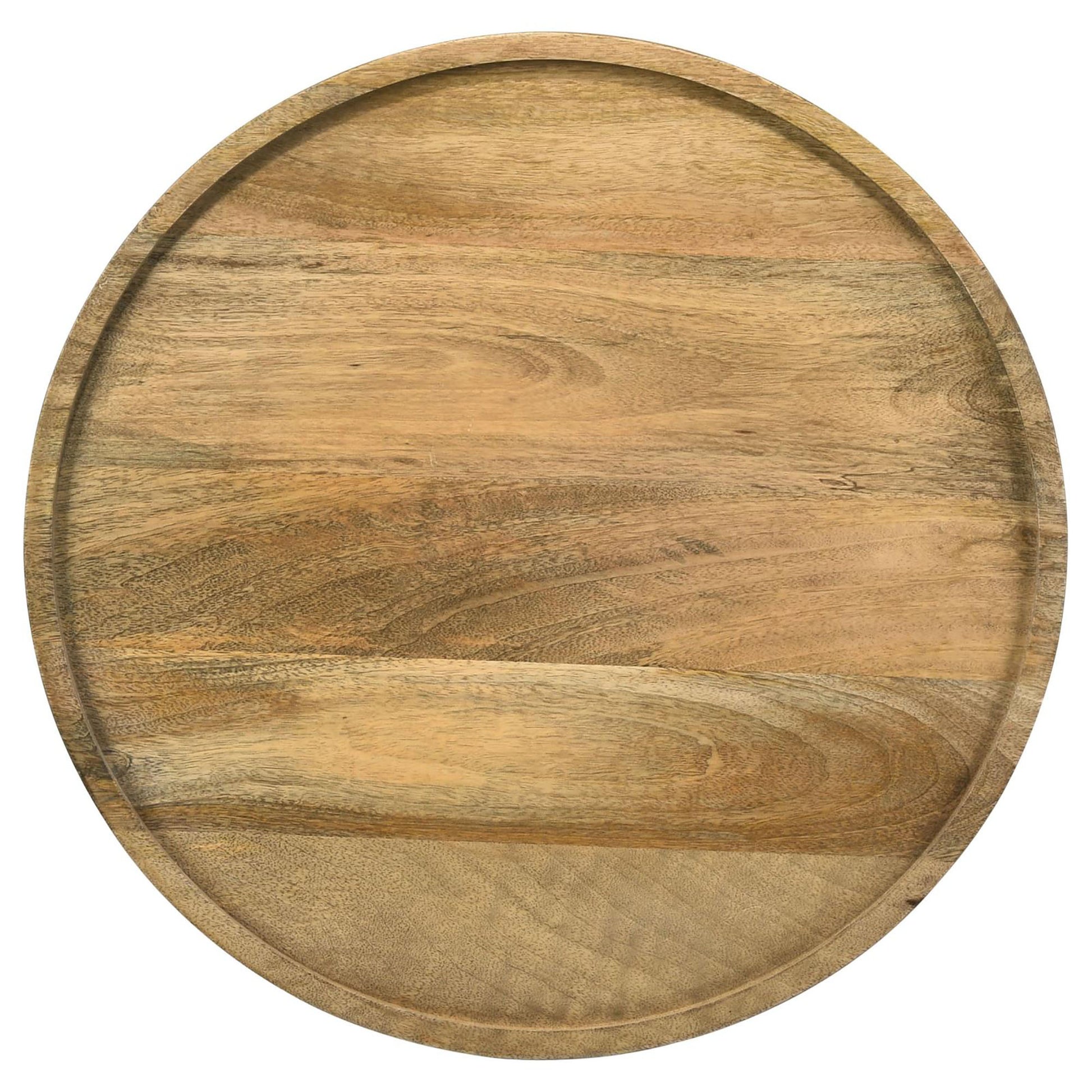 Natural wood round serving tray with a subtle rim detail perfect for appetizers