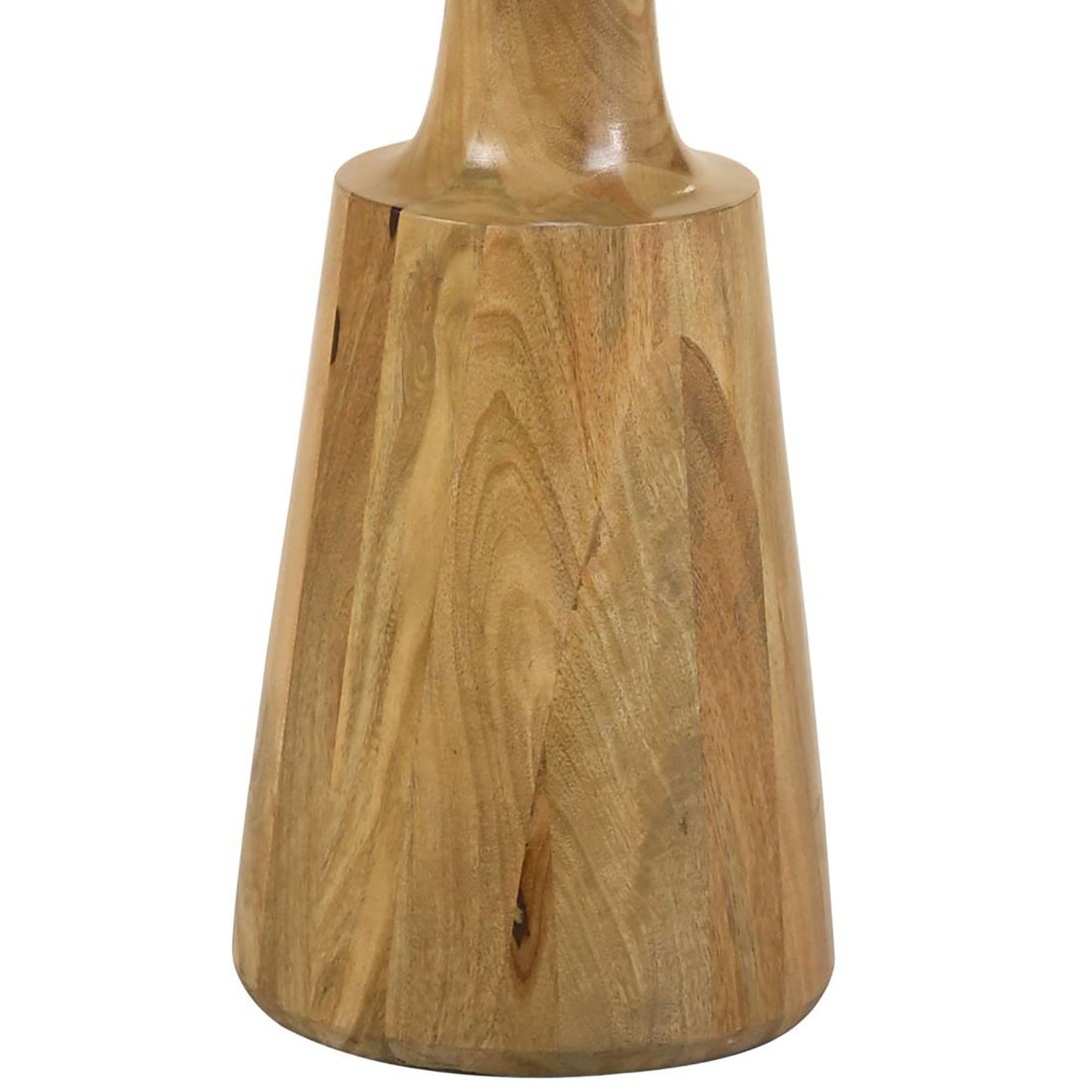 Natural wood lamp base with unique grain patterns and a flared silhouette