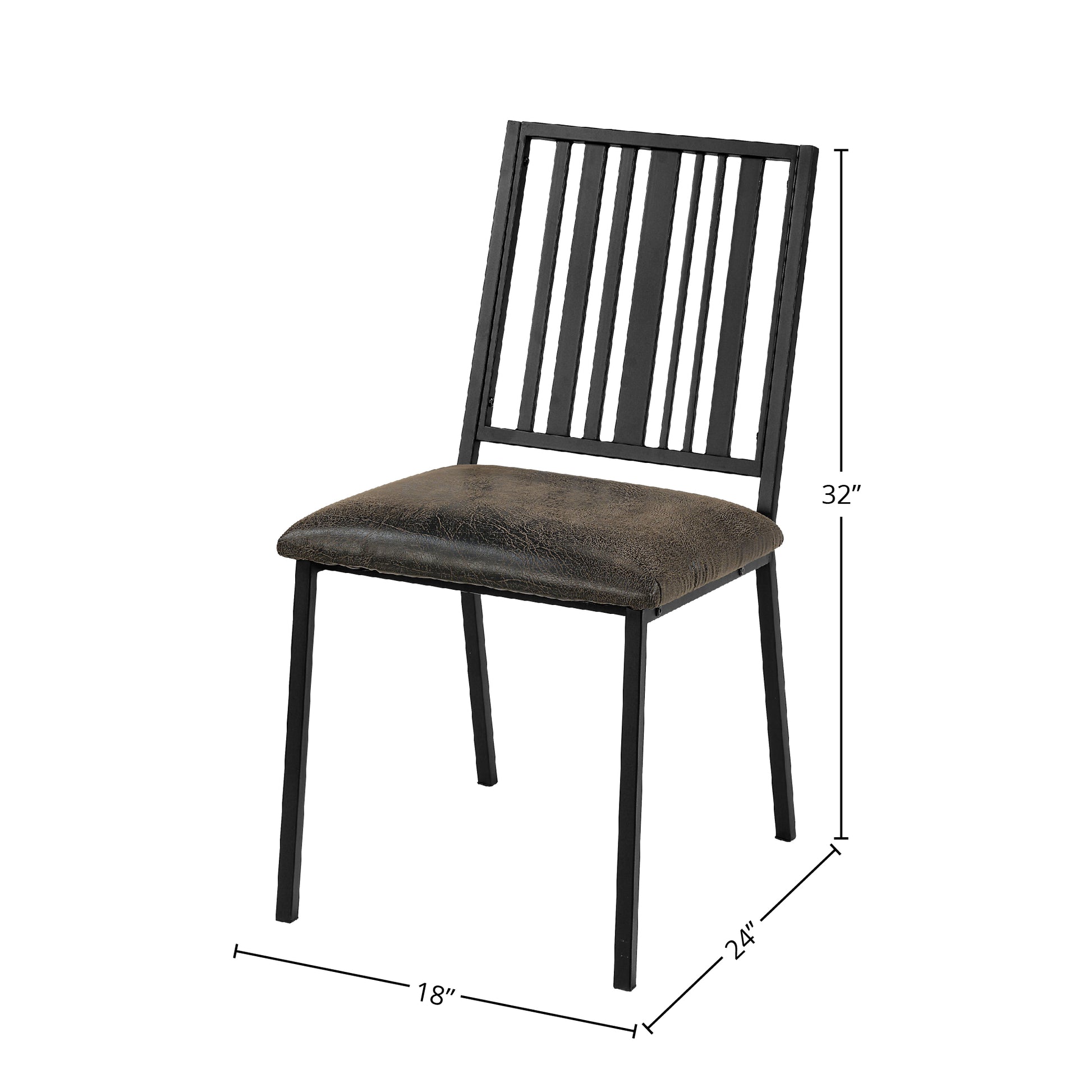 Black metal dining chair with distressed brown upholstered seat