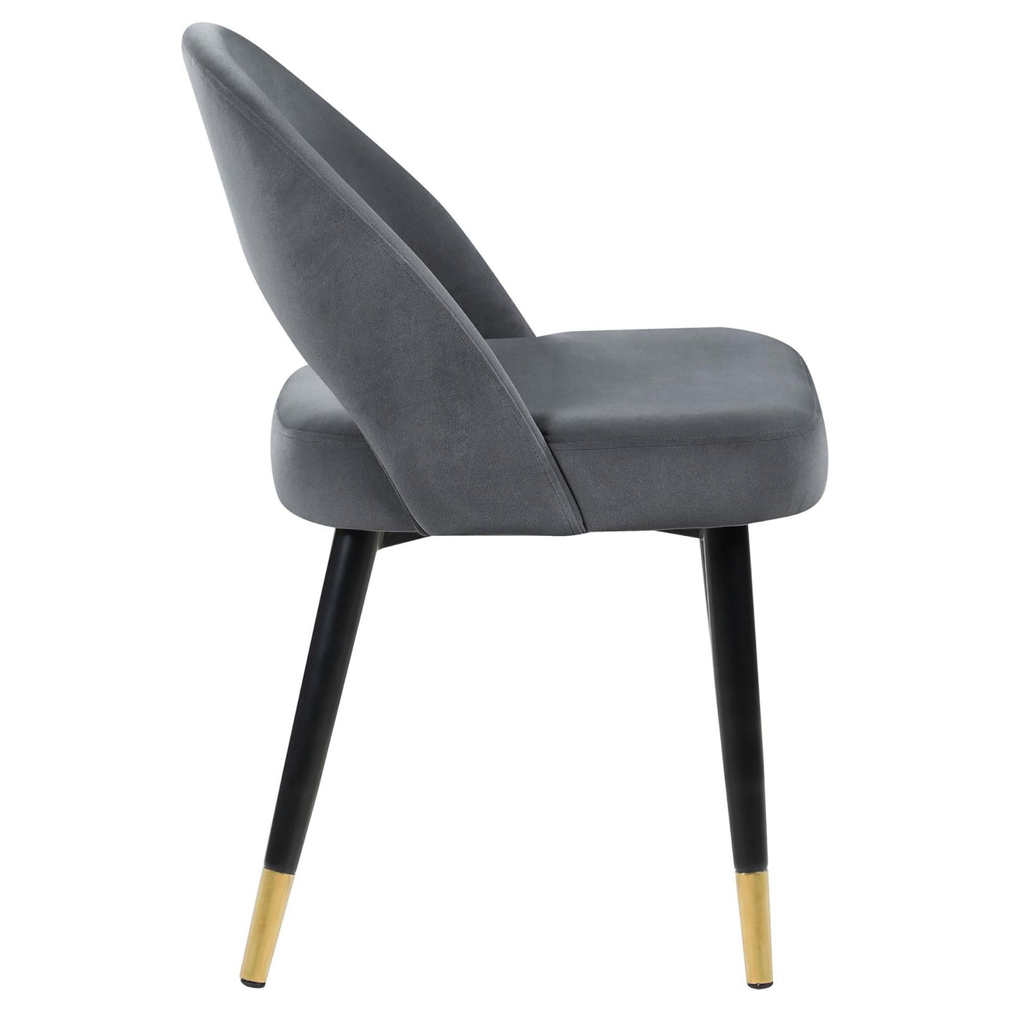 Dark grey velvet accent chair with black and gold legs