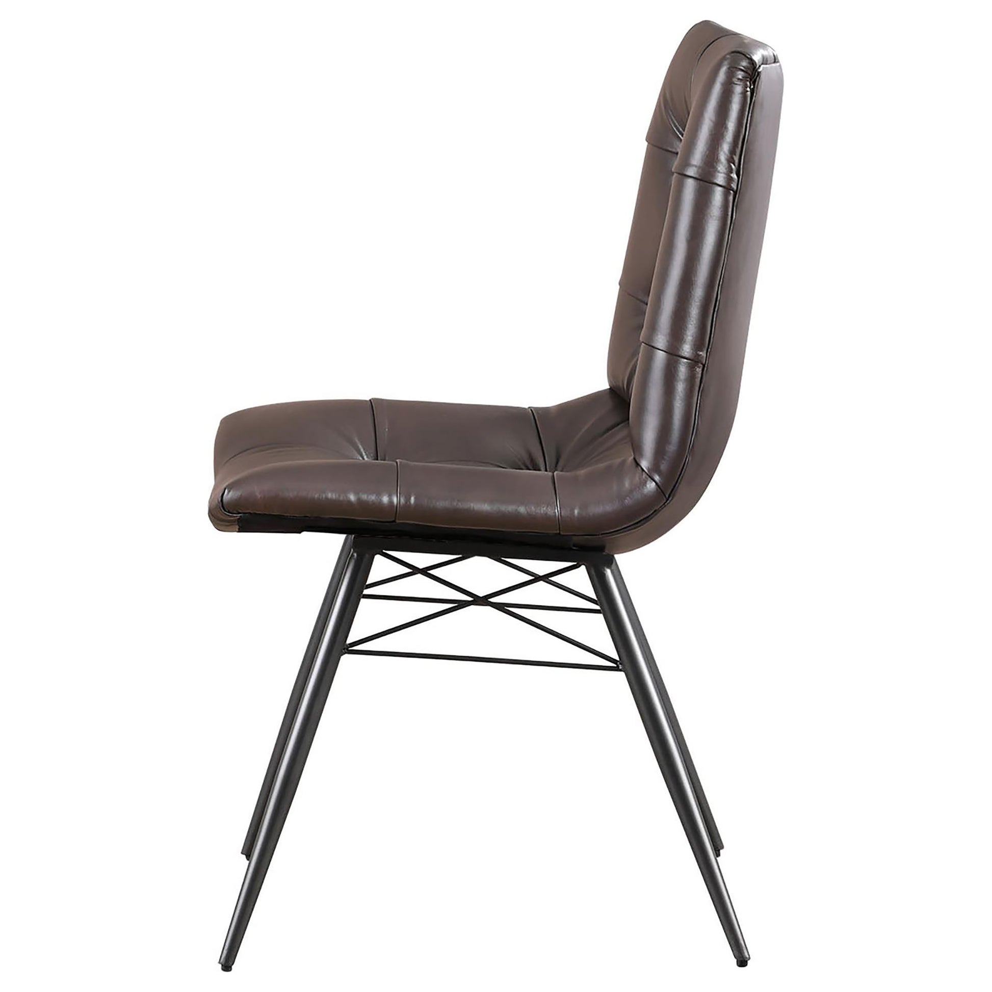 Brown tufted faux leather dining chair with black metal legs