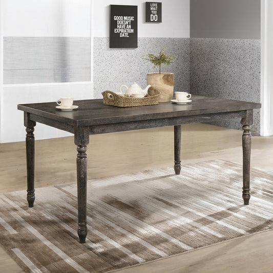 Dark oak dining table with turned legs and a rustic finish perfect for family meals