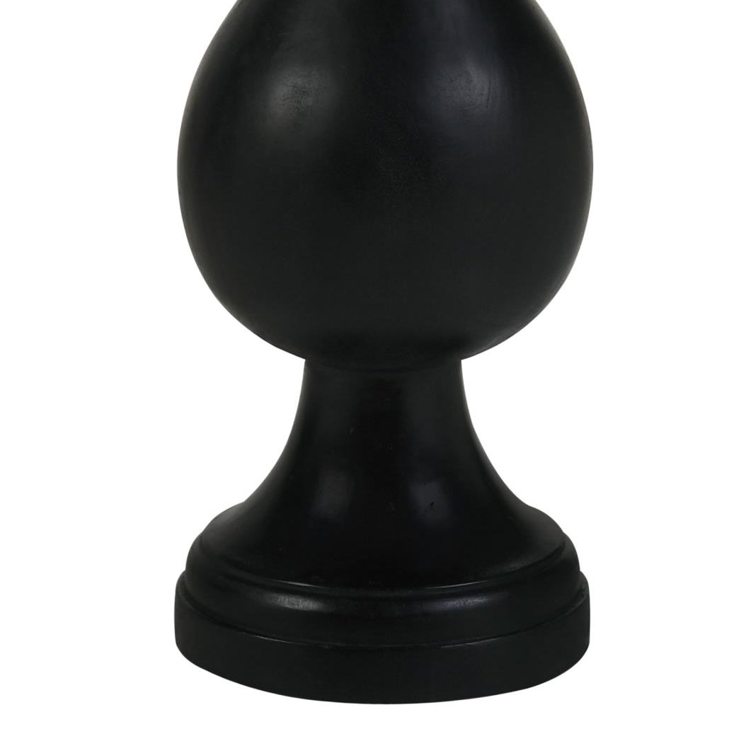 Black spherical finial with a pedestal base decorative accent piece