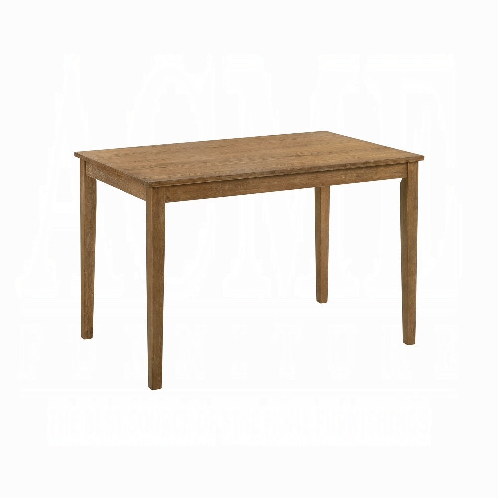Rectangular oak dining table with clean lines and four tapered legs