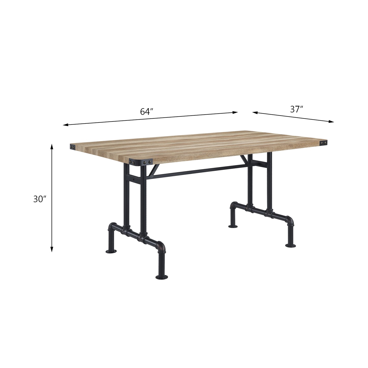Rustic wood top dining table with industrial pipe legs  L x  W x  H