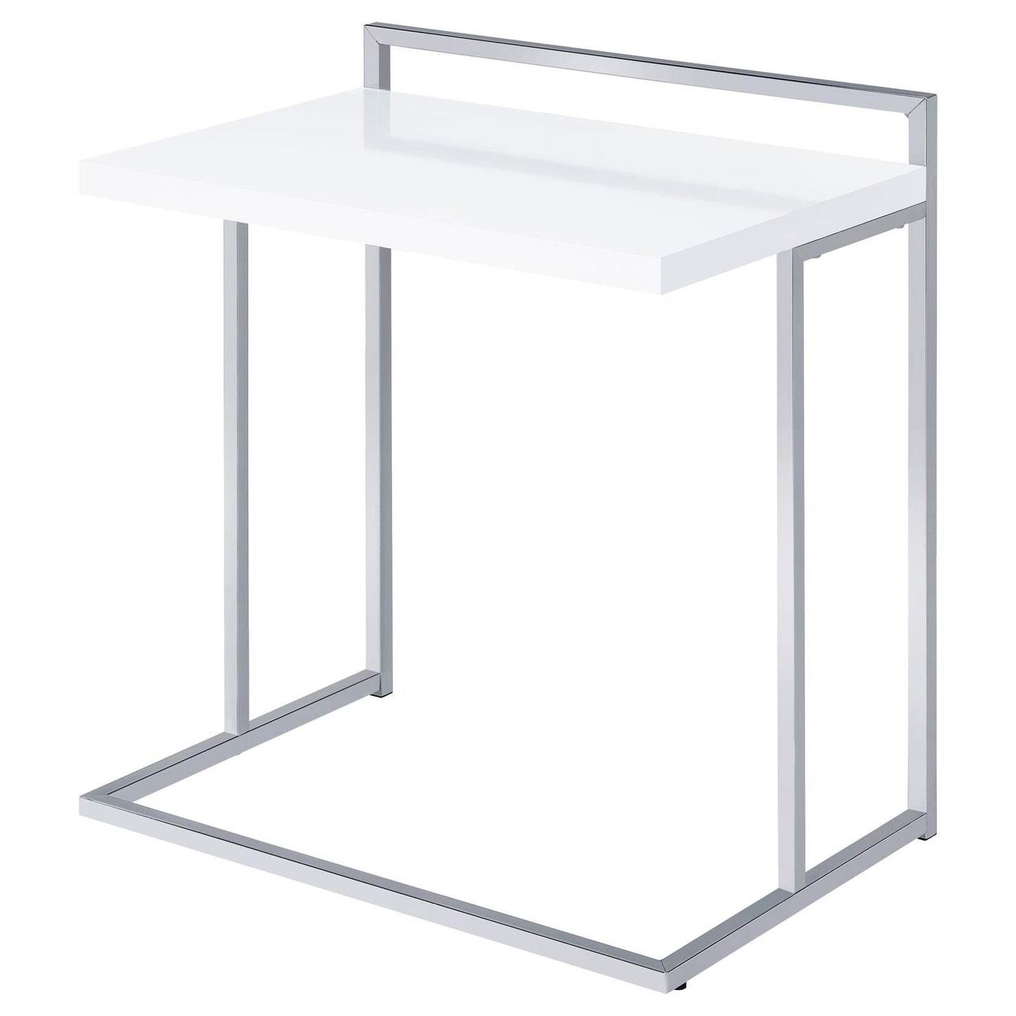 Sleek white Ctable with polished chrome frame ideal for modern living rooms