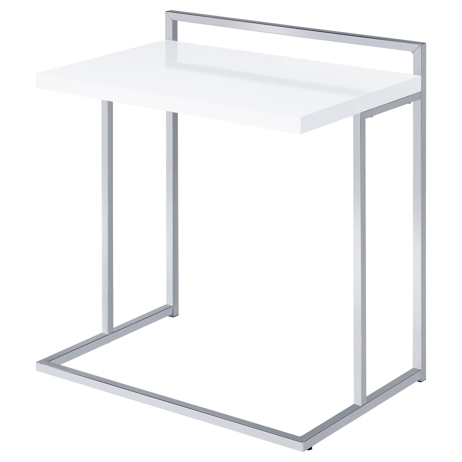 Sleek white Ctable with polished chrome frame ideal for modern living rooms