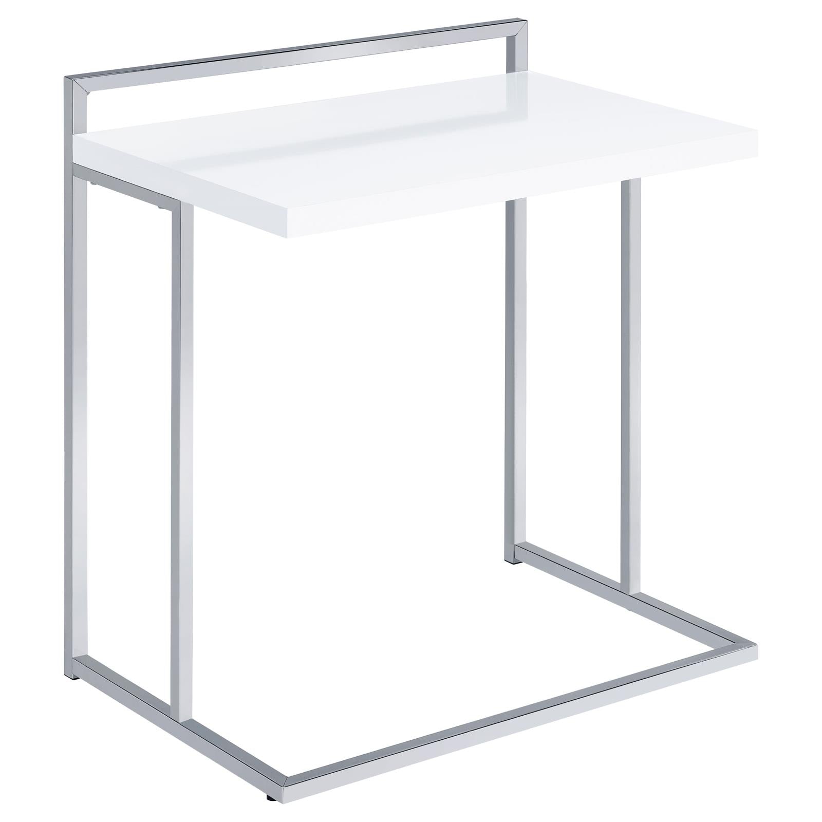 Modern white Ctable with sleek chrome frame perfect for living room use