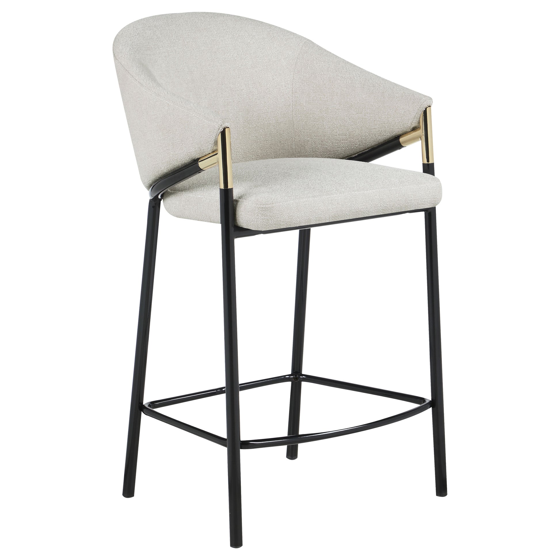 Modern fabric counter stool with black metal legs and gold accents ideal for kitchen islands