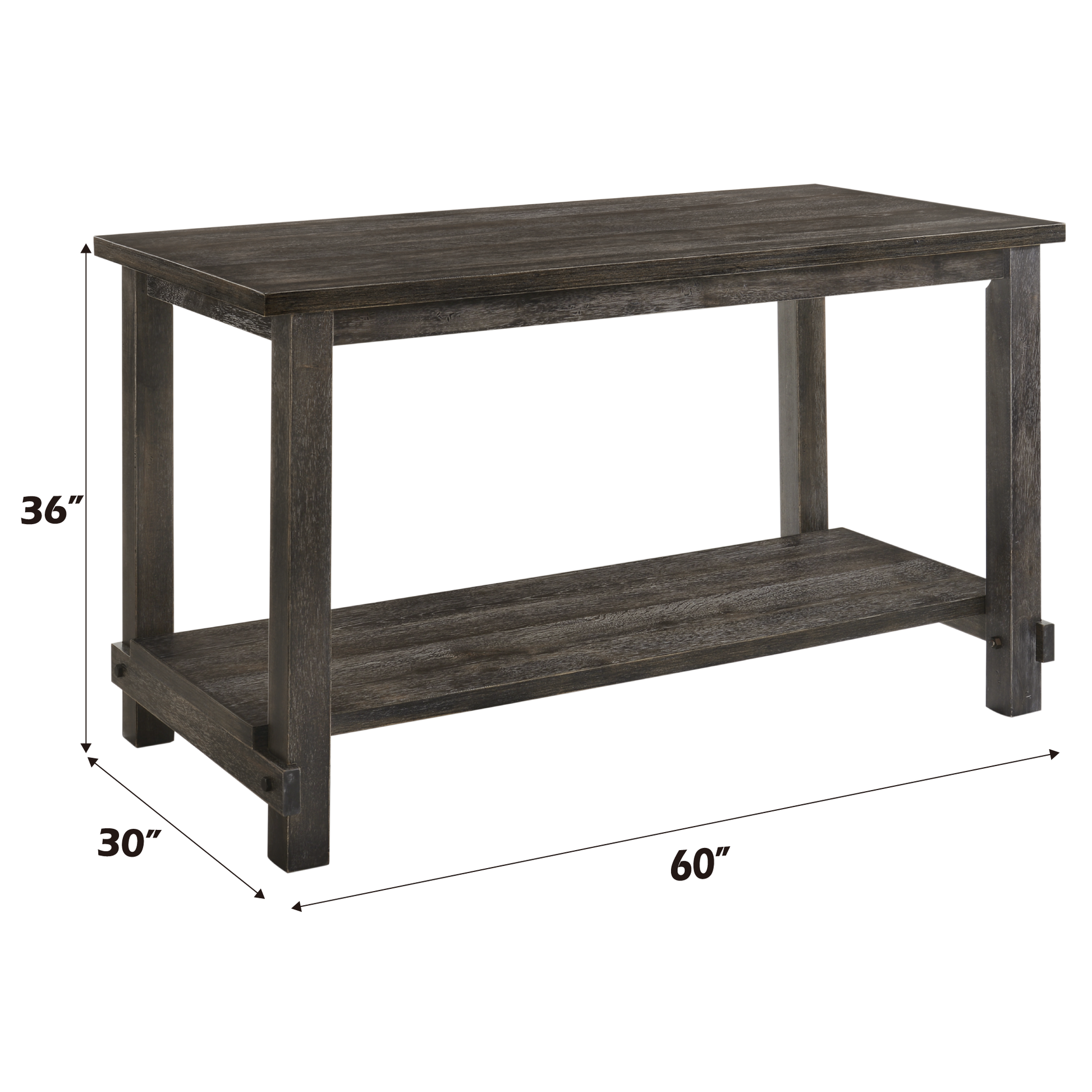 Rustic dark gray wood console table with lower shelf xx inches