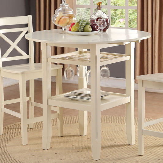 Cream white round counter height dining table with builtin wine glass rack