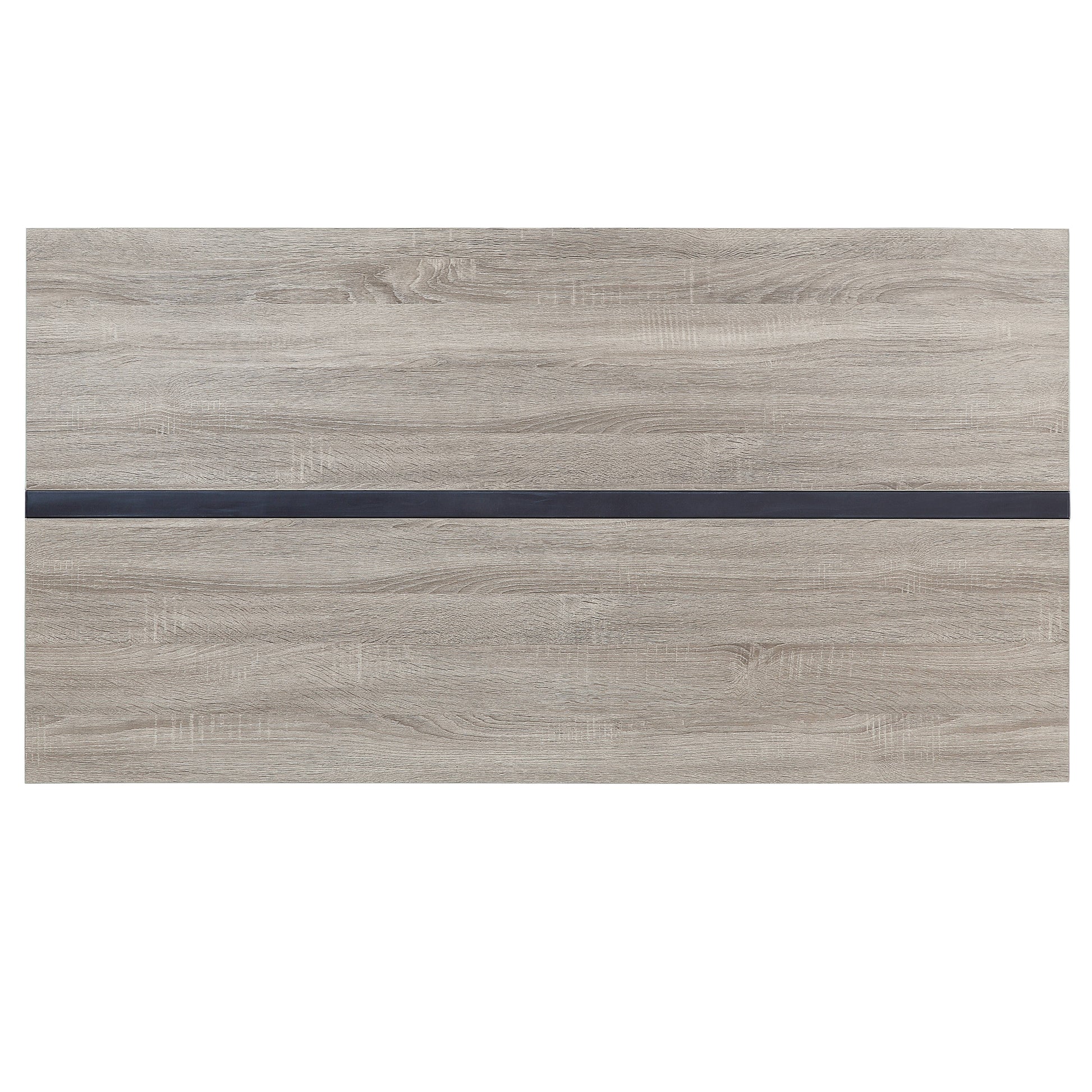 Light oak veneer drawer front with a horizontal black metal handle modern furniture style