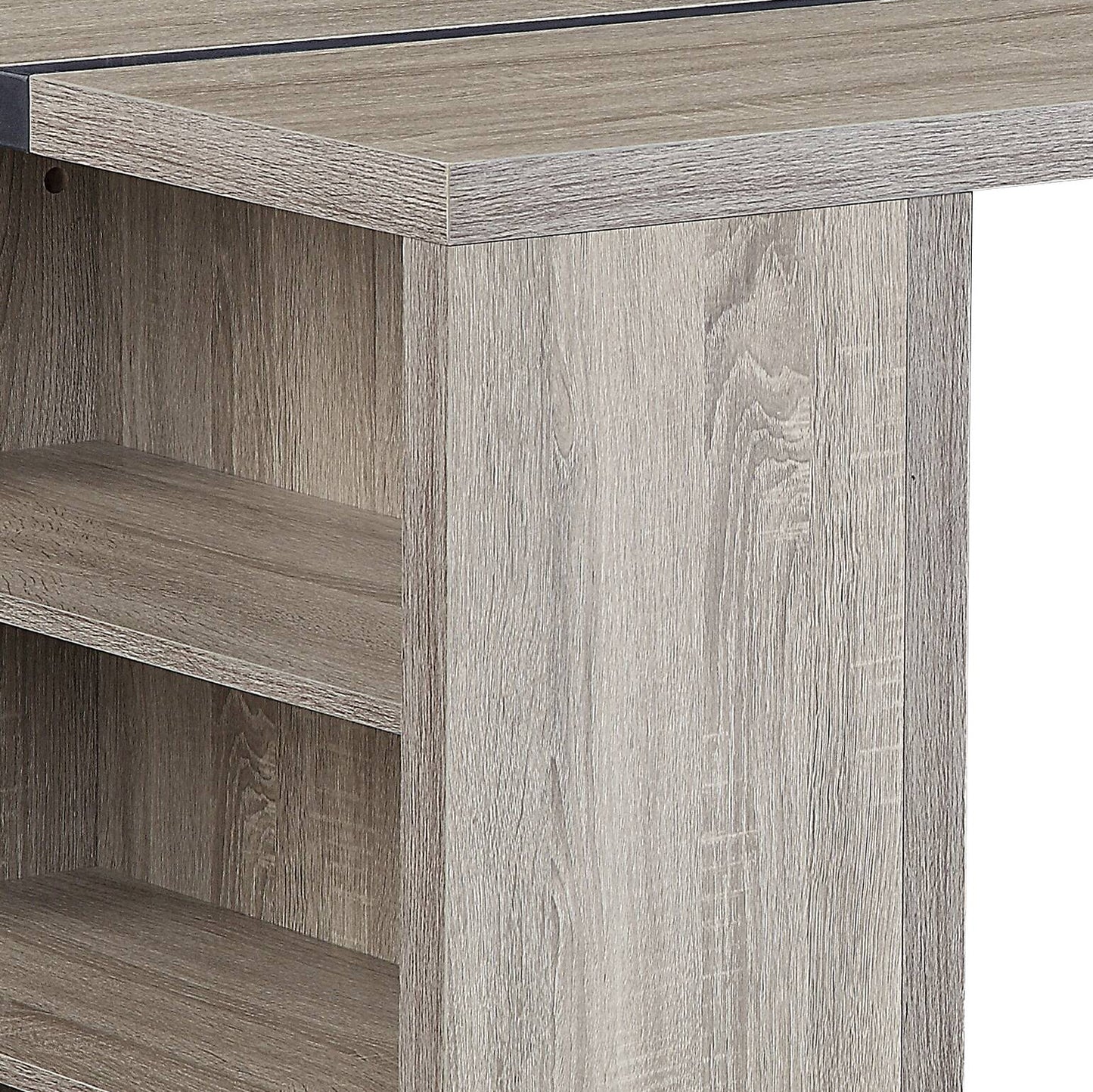 Weathered oak veneer bookshelf with two open shelves and a cleanlined design