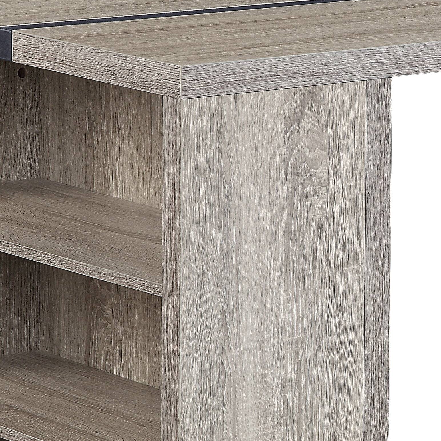 Weathered oak veneer bookshelf with two open shelves and a cleanlined design