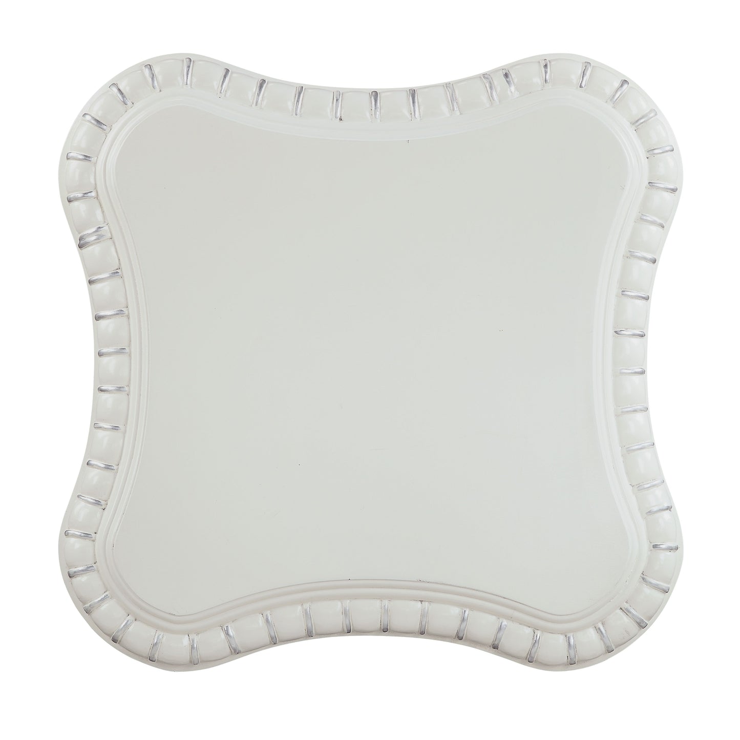 Cream decorative tray with fluted silver trim perfect for serving snacks