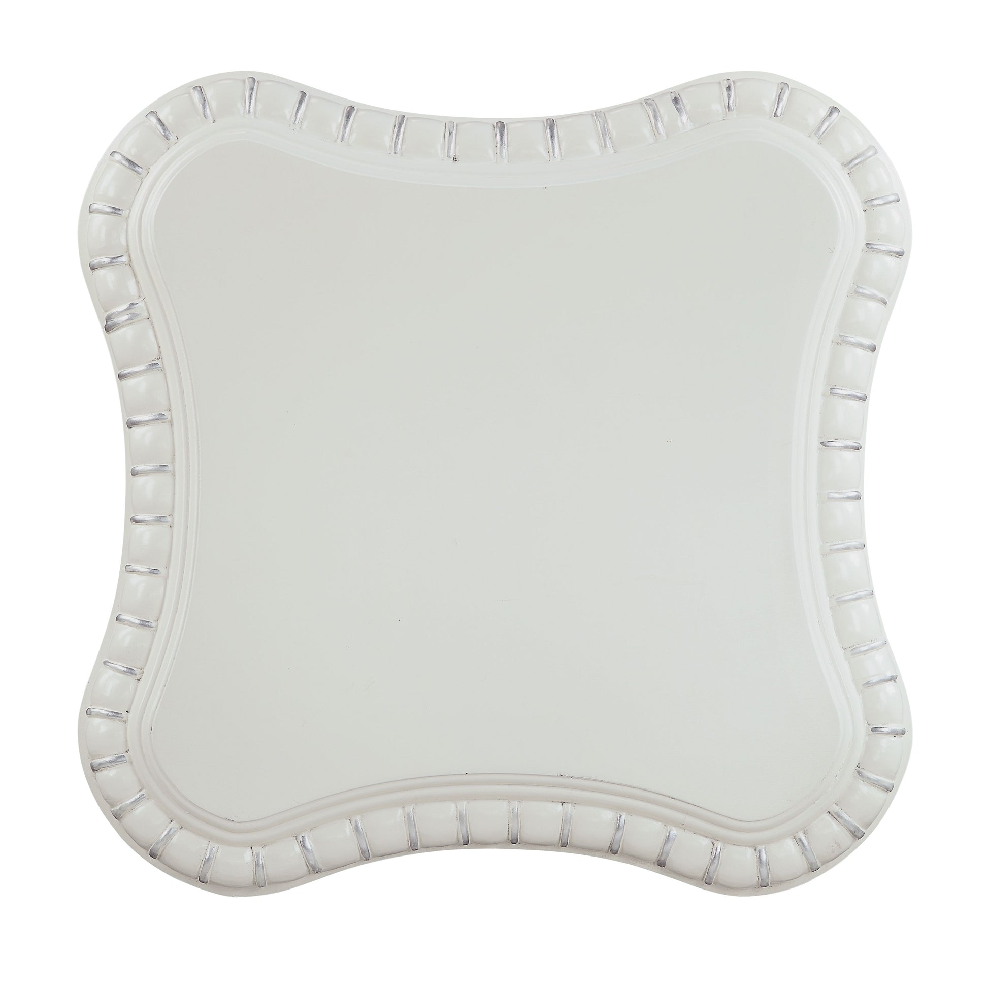 Cream decorative tray with fluted silver trim perfect for serving snacks