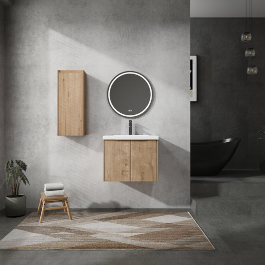 Modern wooden vanity cabinet with double doors and white countertop ideal for contemporary bathrooms