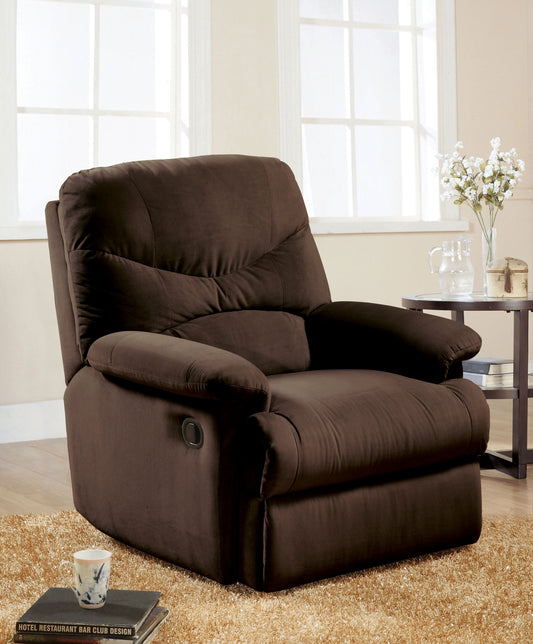 Padded brown microfiber recliner chair with lever for easy reclining