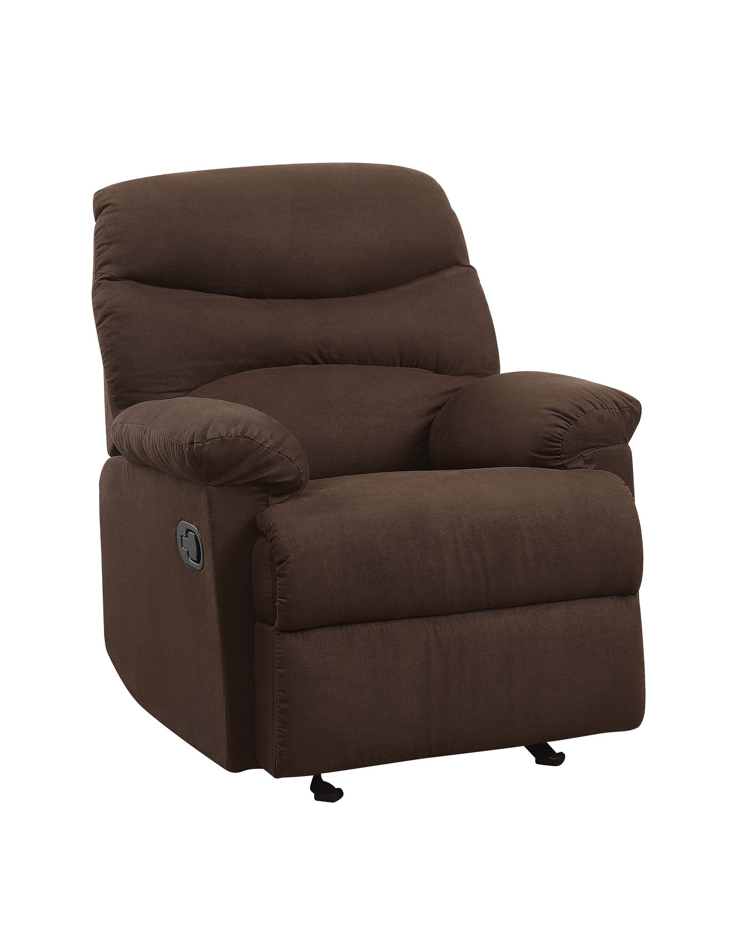 Brown fabric recliner chair with padded arms and headrest perfect for living room comfort