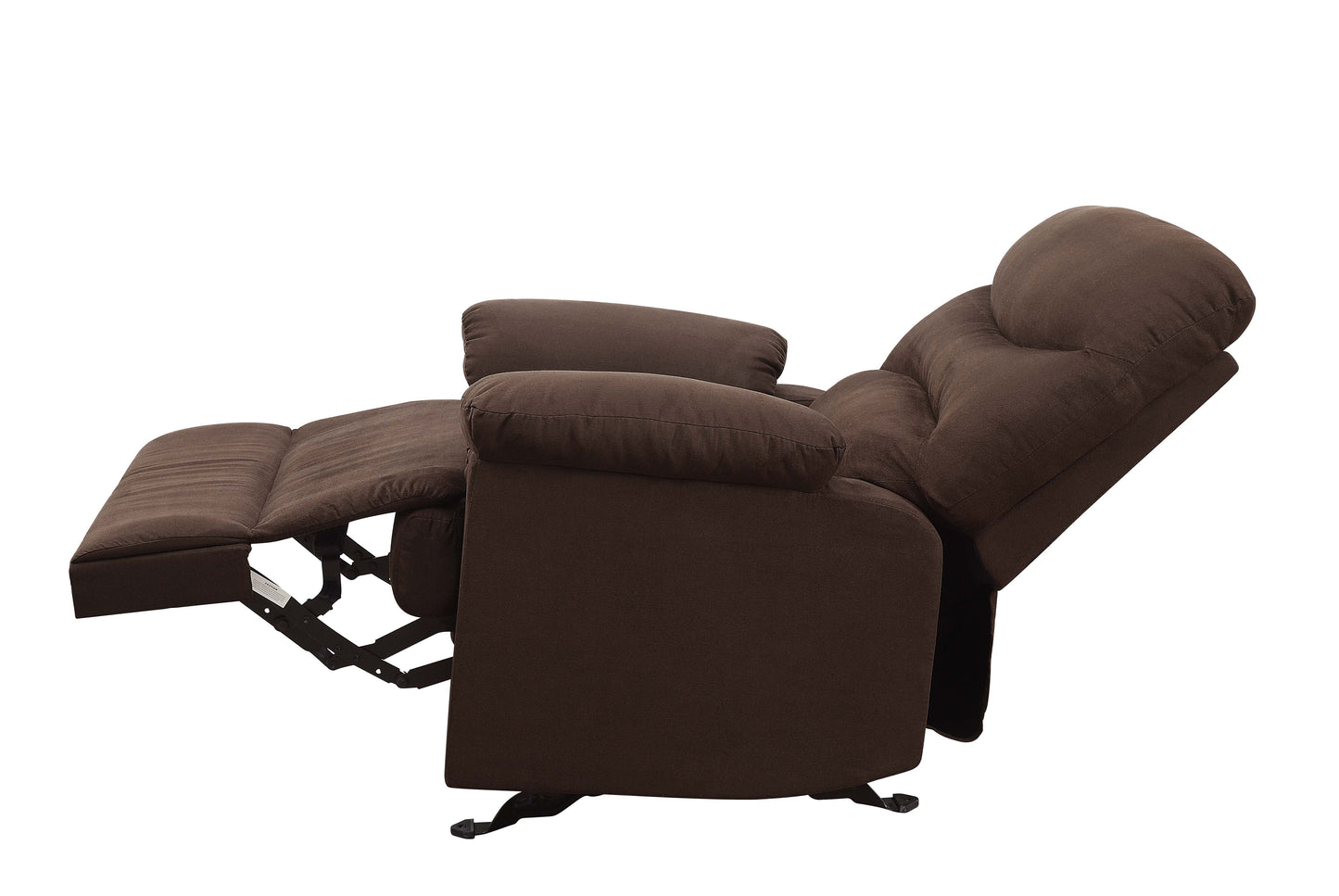 Brown fabric recliner chair with footrest extended for ultimate relaxation