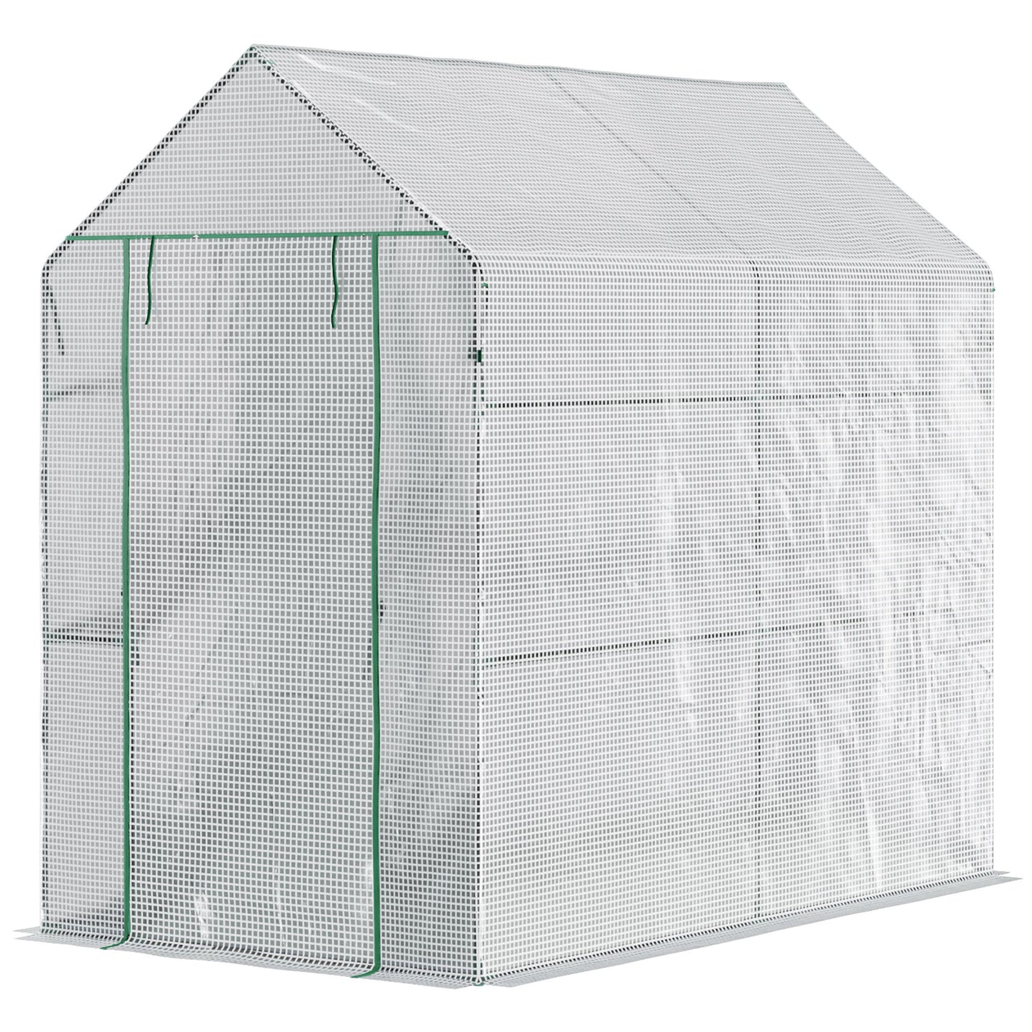 White portable greenhouse with zippered door for garden use
