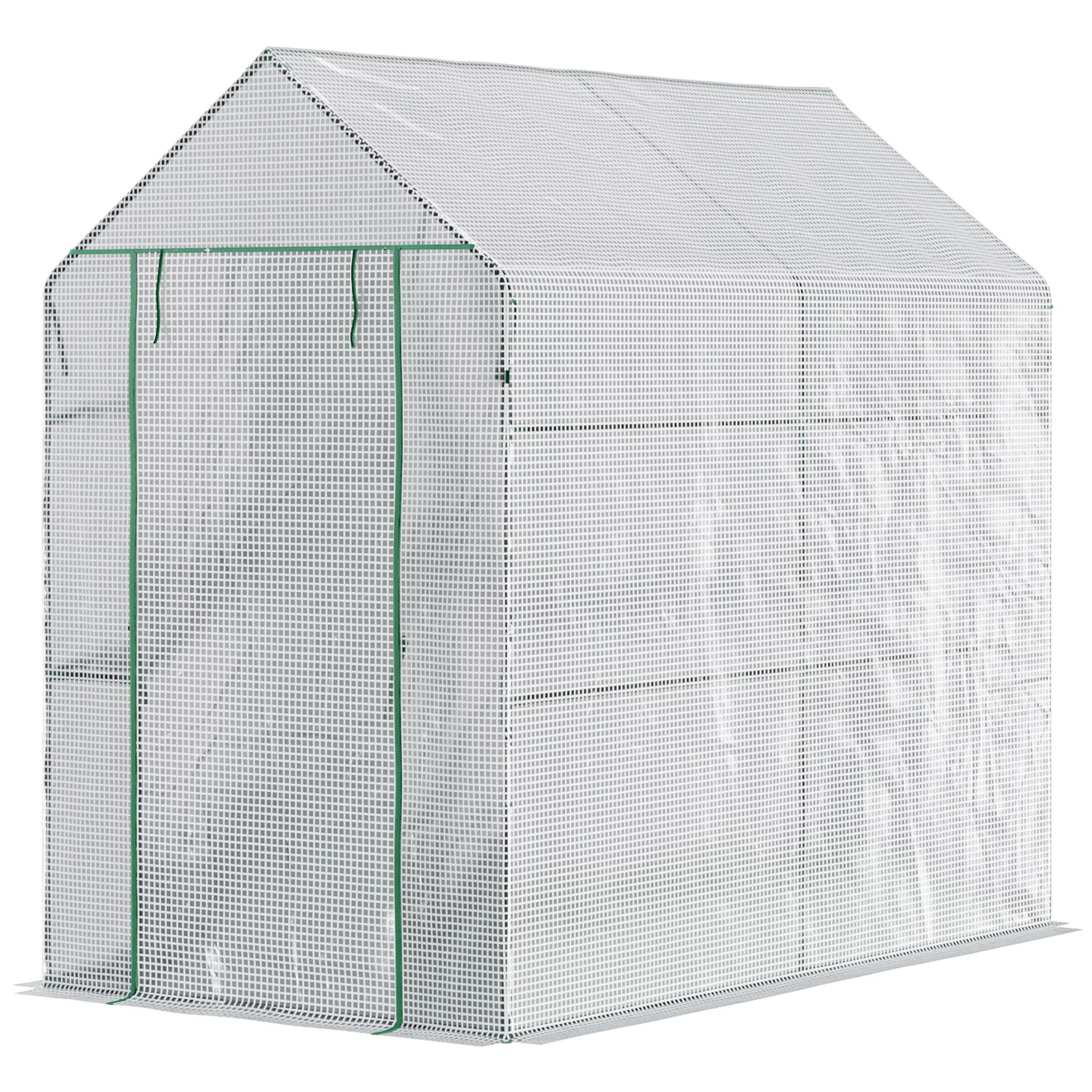 White portable greenhouse with zippered door for garden use
