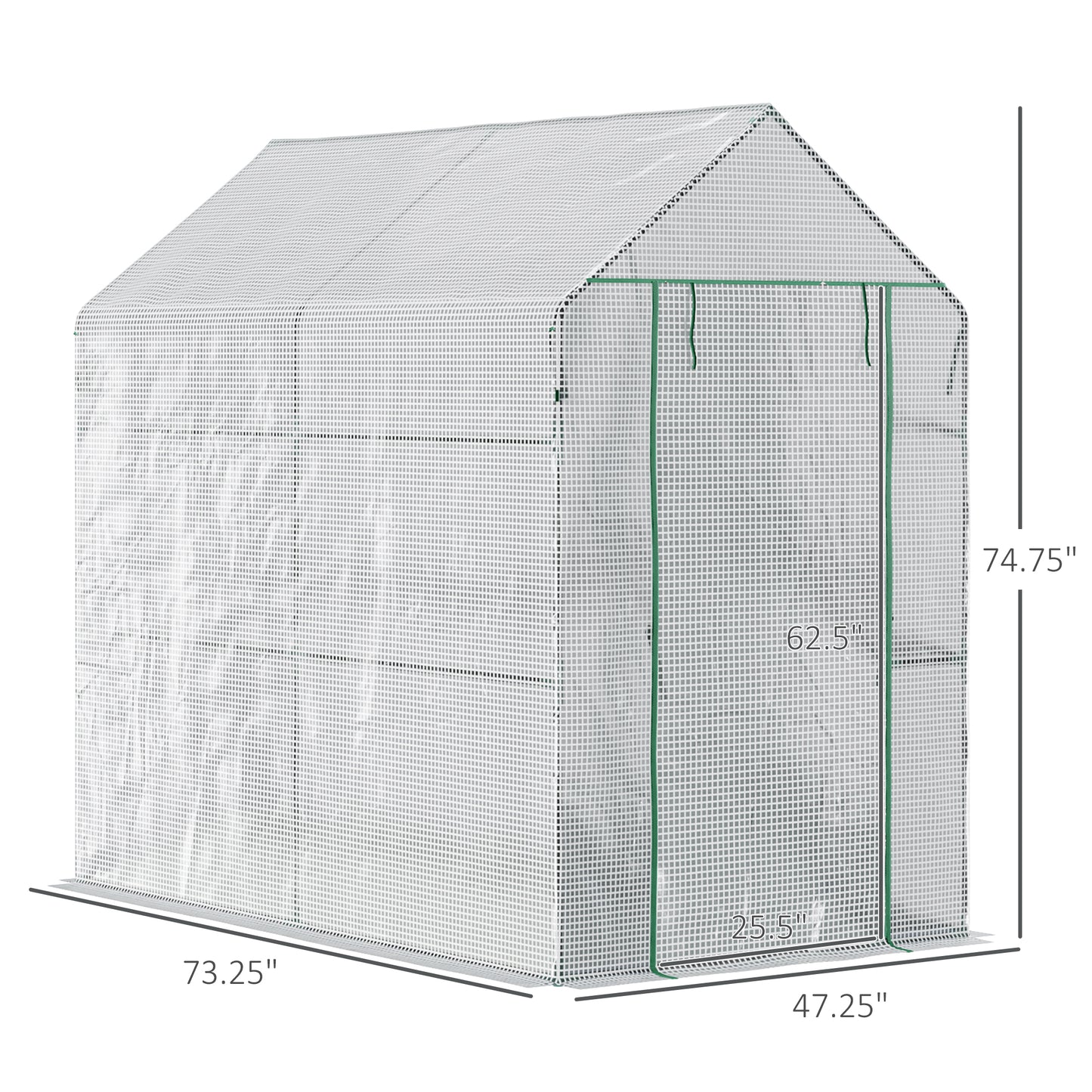 White walkin greenhouse with rollup zippered door ideal for small gardens