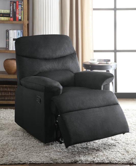 Black fabric recliner chair with plush cushioning for ultimate comfort