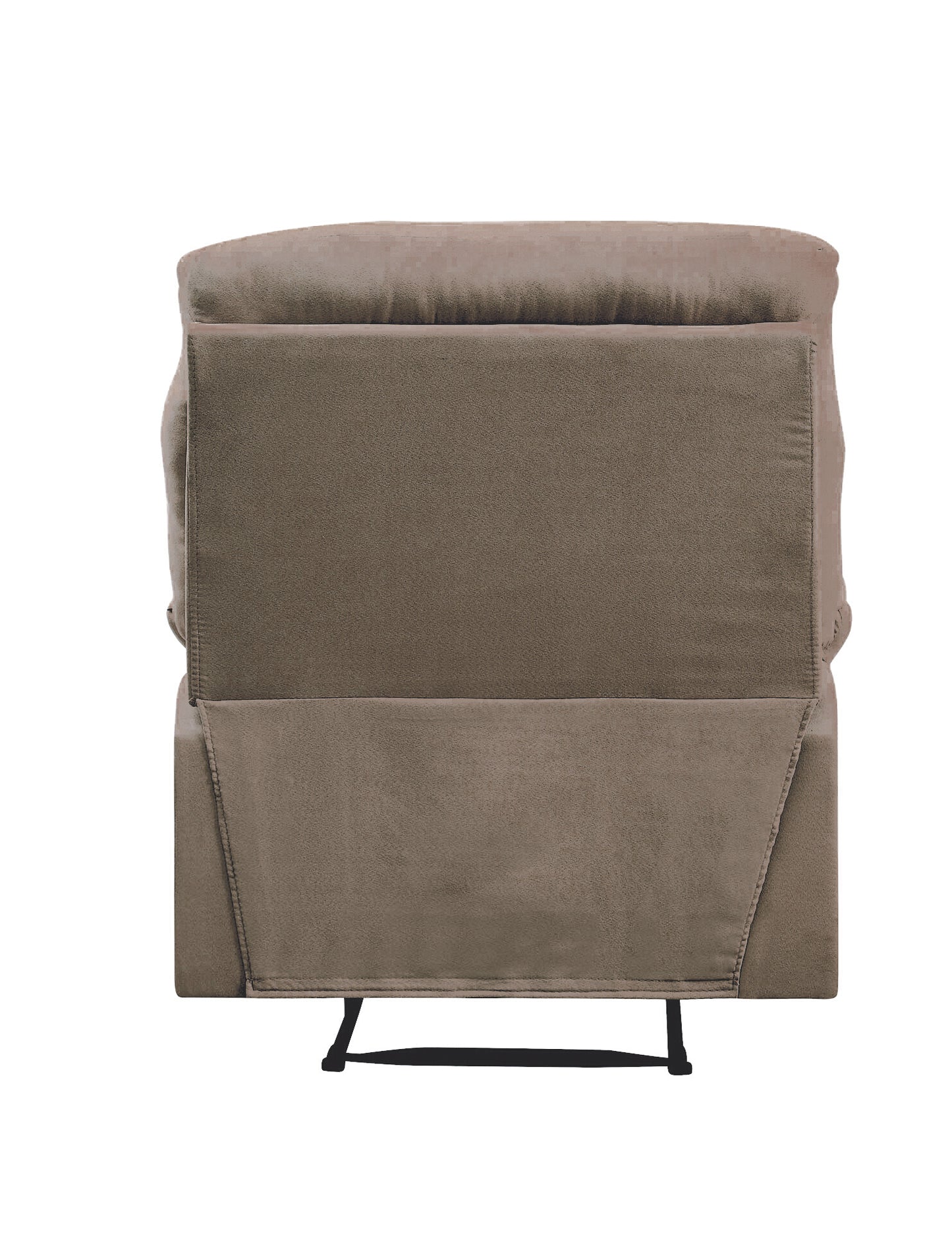 Top view of a taupe fabric recliner chair with plush cushioning