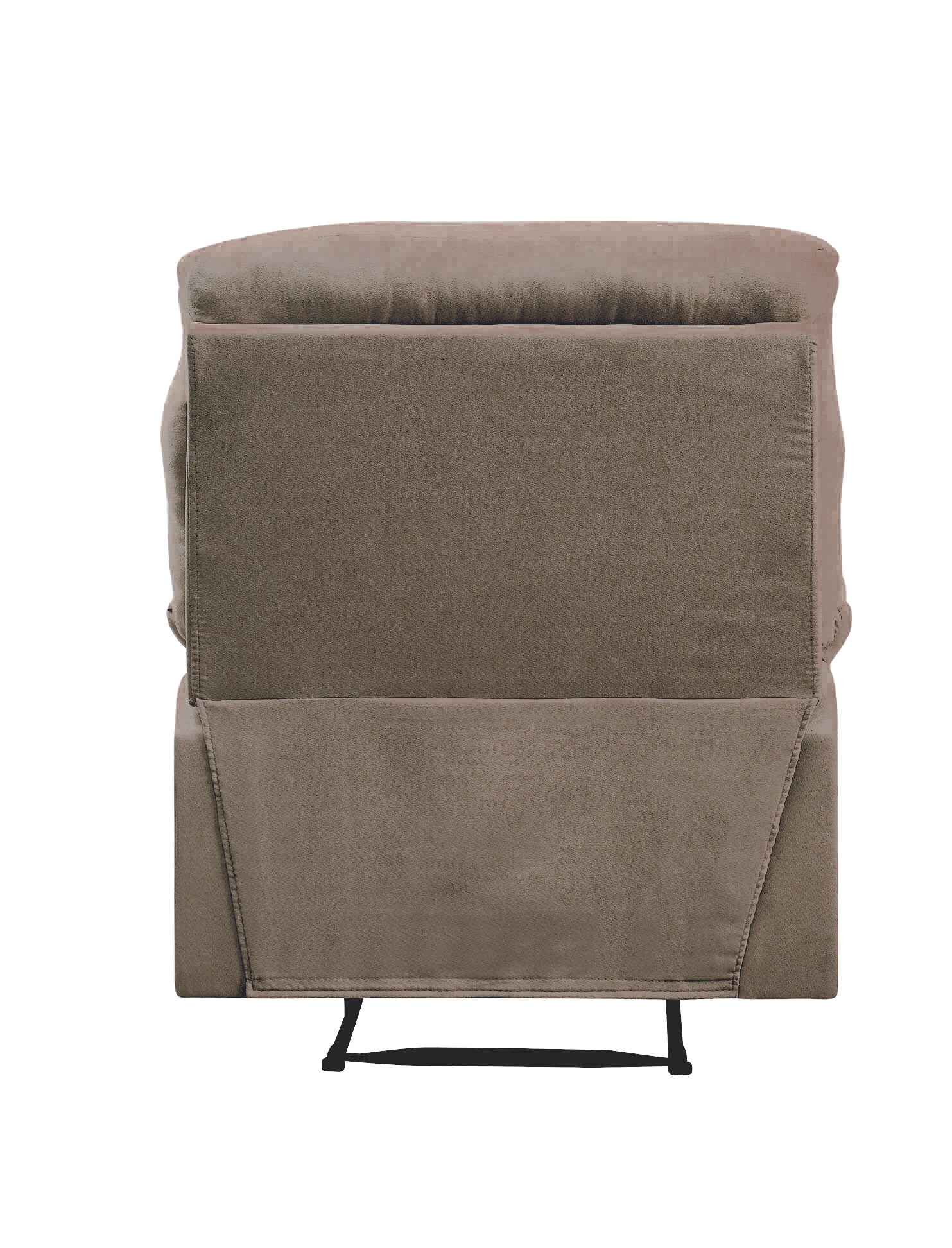 Top view of a taupe fabric recliner chair with plush cushioning
