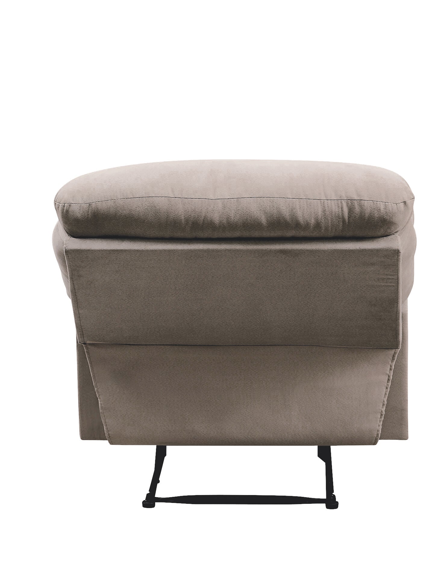 Taupe velvet accent chair with plush cushioning and a modern metal base