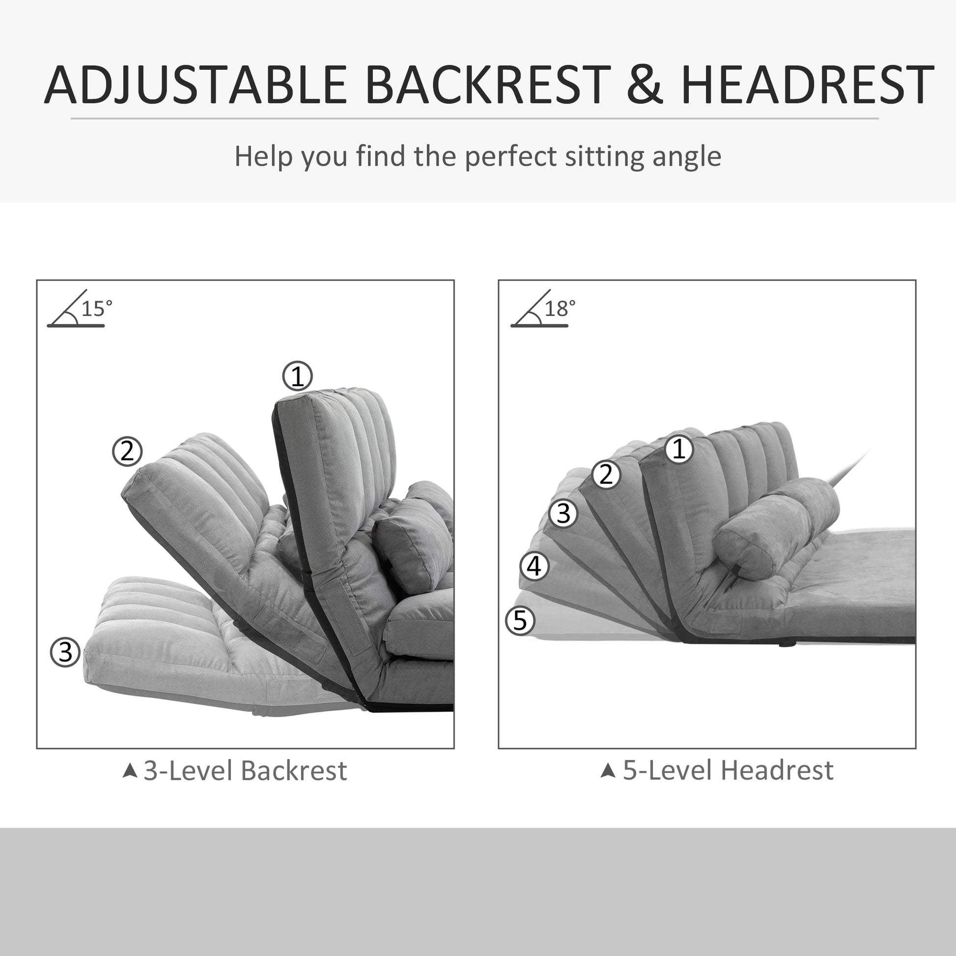 Grey floor chair with adjustable backrest for comfortable seating