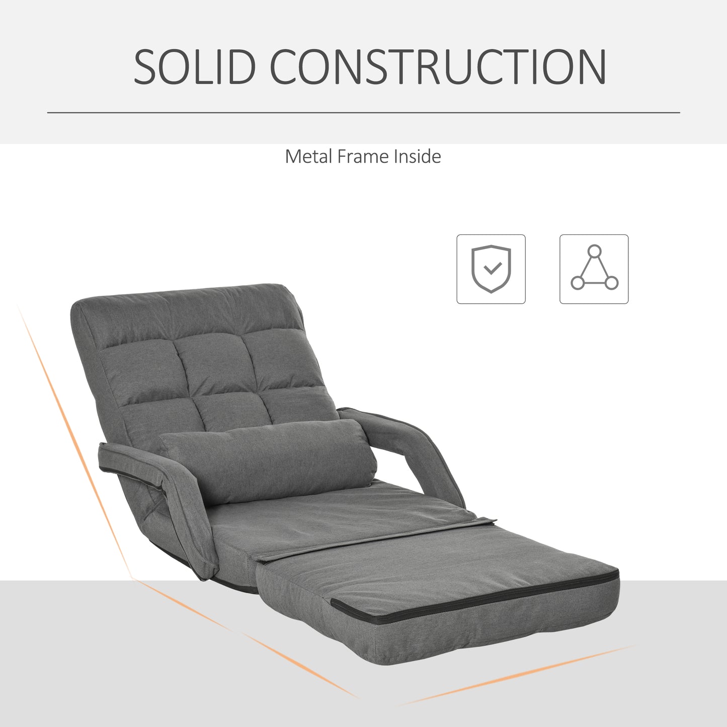 Grey fabric lounge chair with adjustable back and ottoman