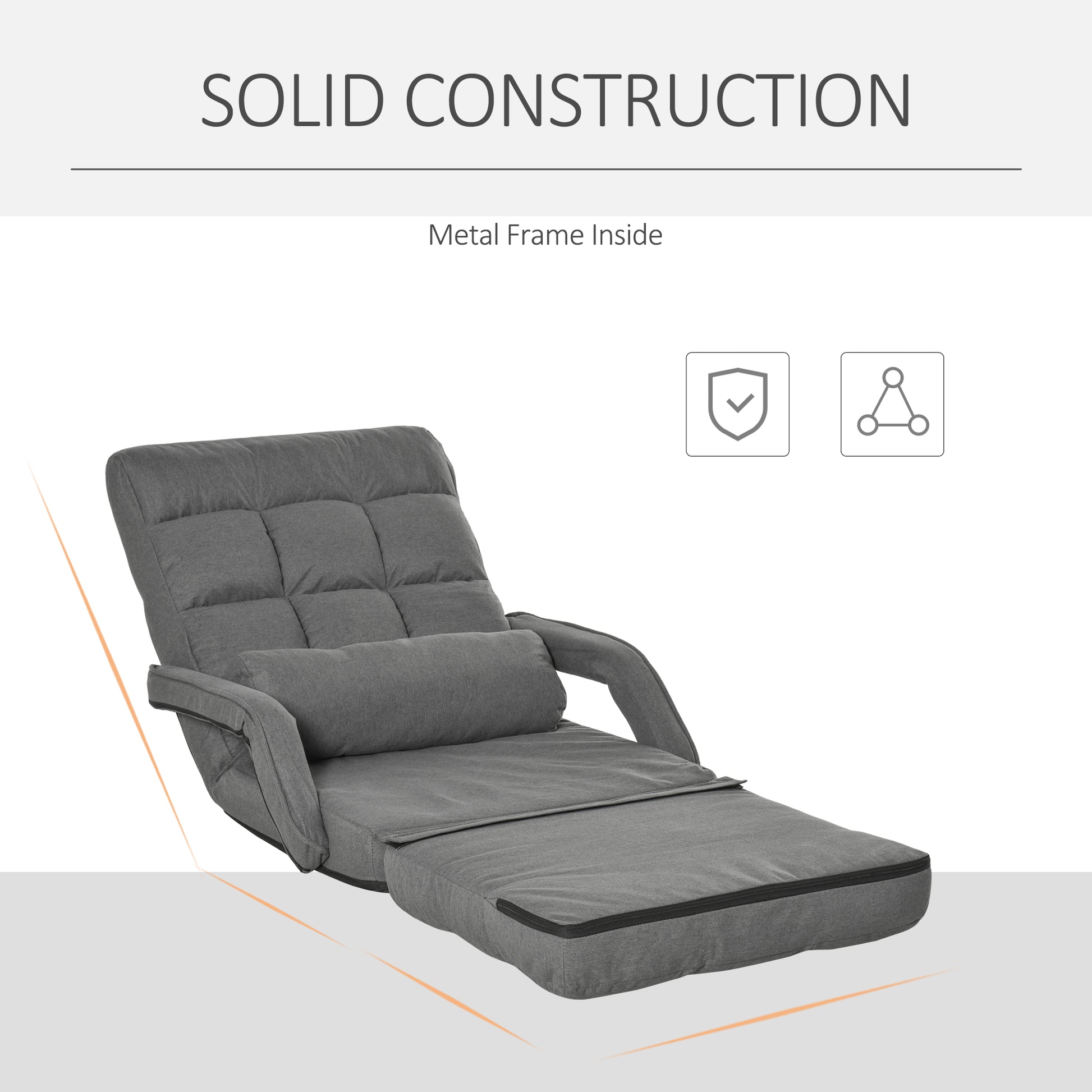 Grey fabric lounge chair with adjustable back and ottoman