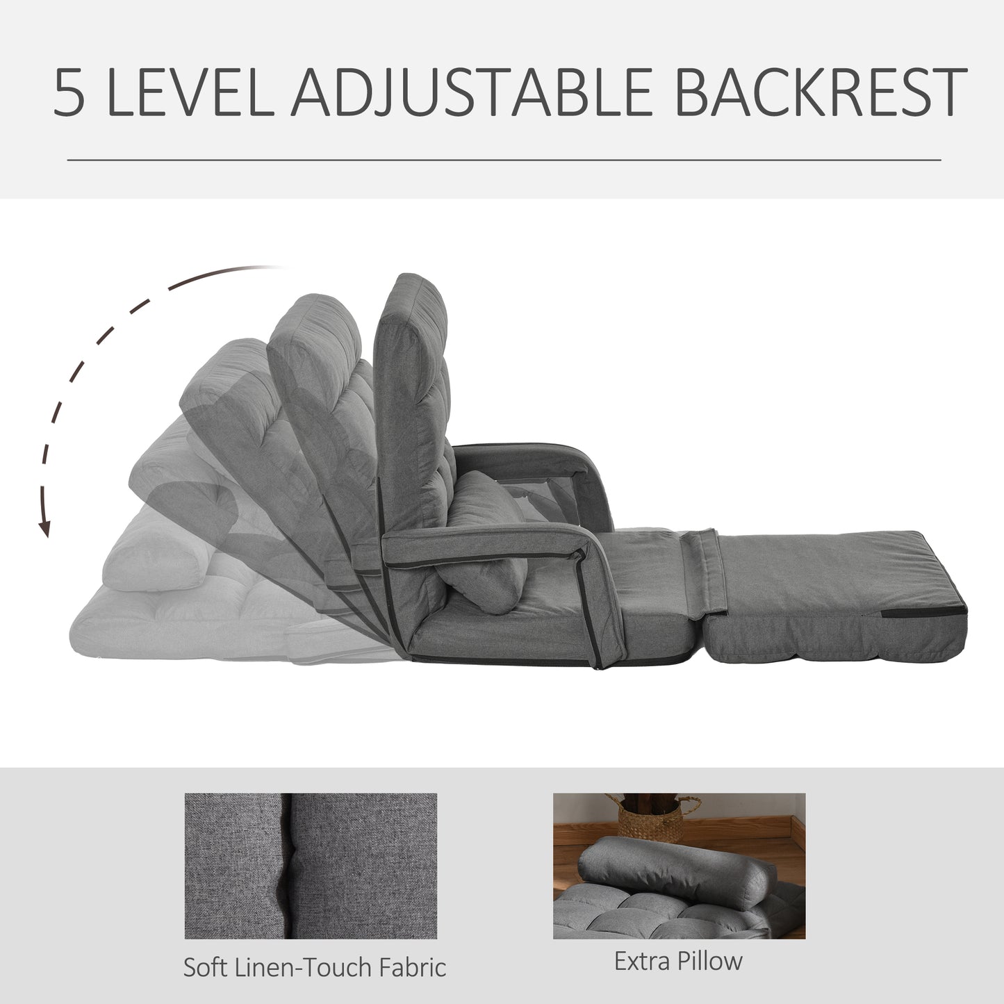 Gray linentouch adjustable sleeper sofa with  reclining backrest positions