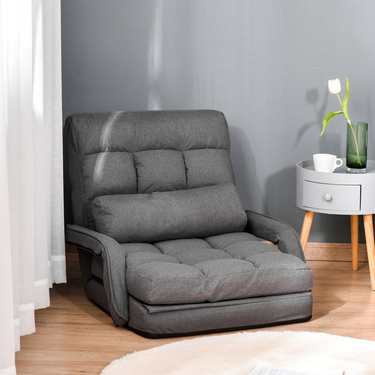 Adjustable grey floor sofa chair with pillow for comfortable seating