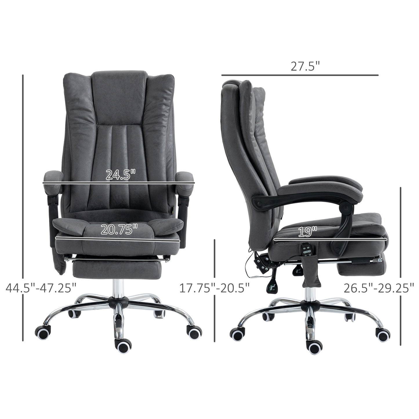 Dark grey executive office chair with adjustable height and footrest