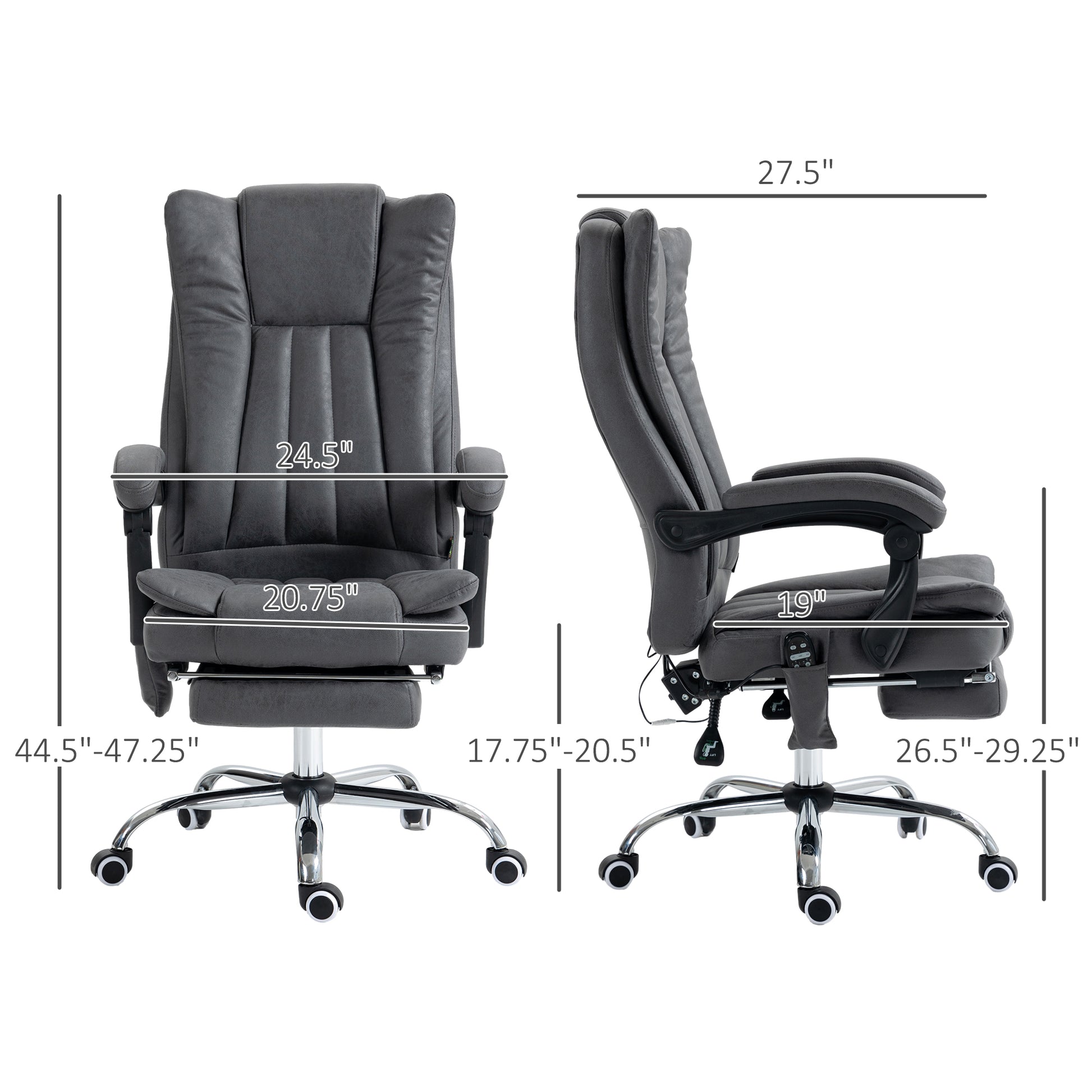 Dark grey executive office chair with adjustable height and footrest