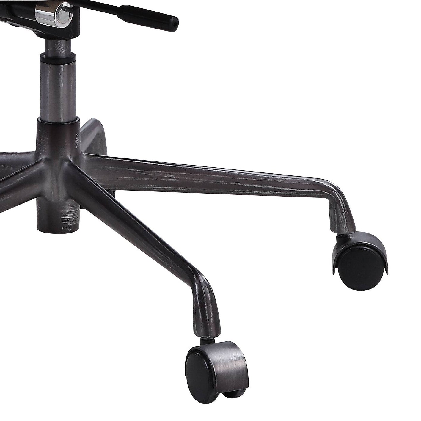Antique grey metal office chair base with five casters for easy mobility