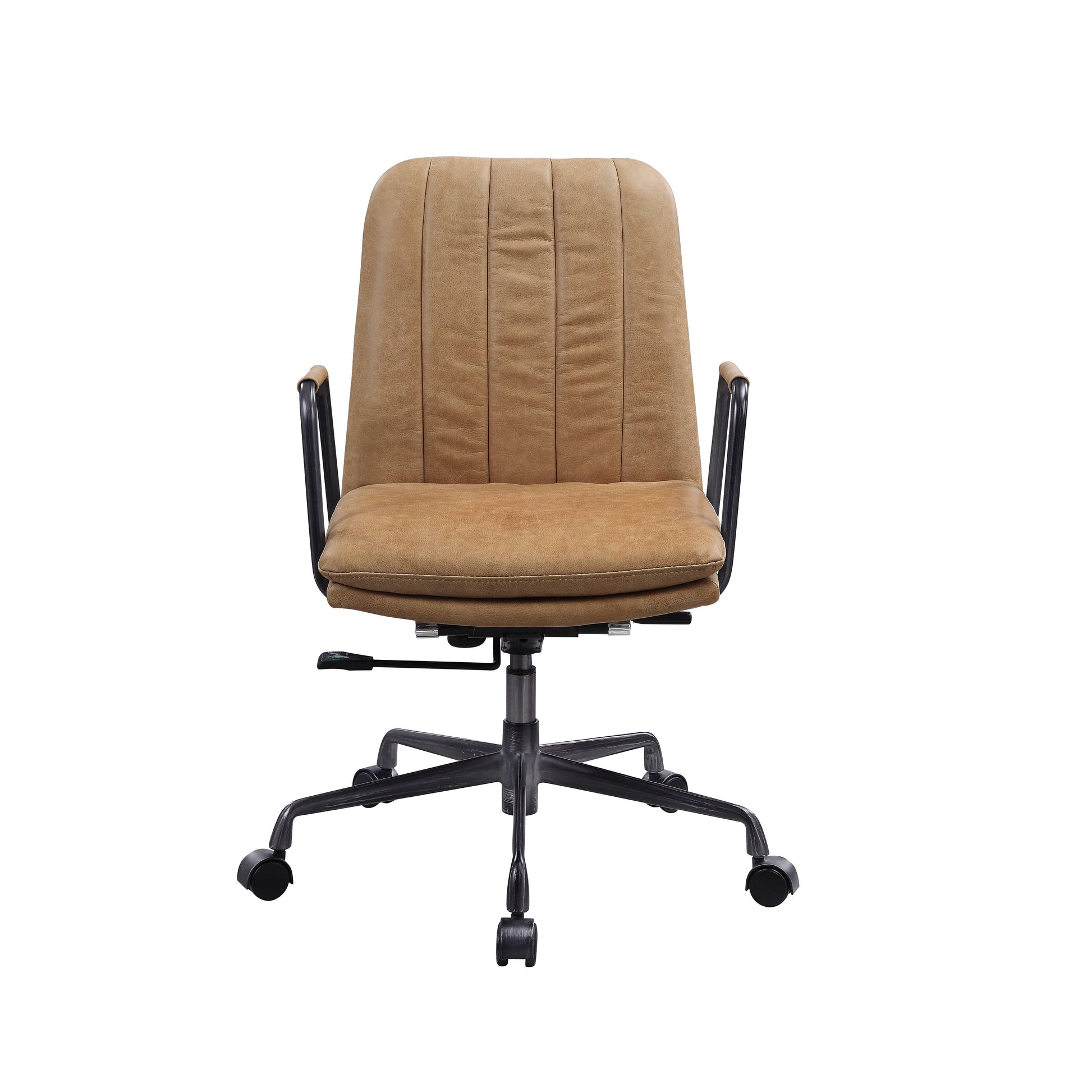 Tan leather executive office chair with padded seat and backrest