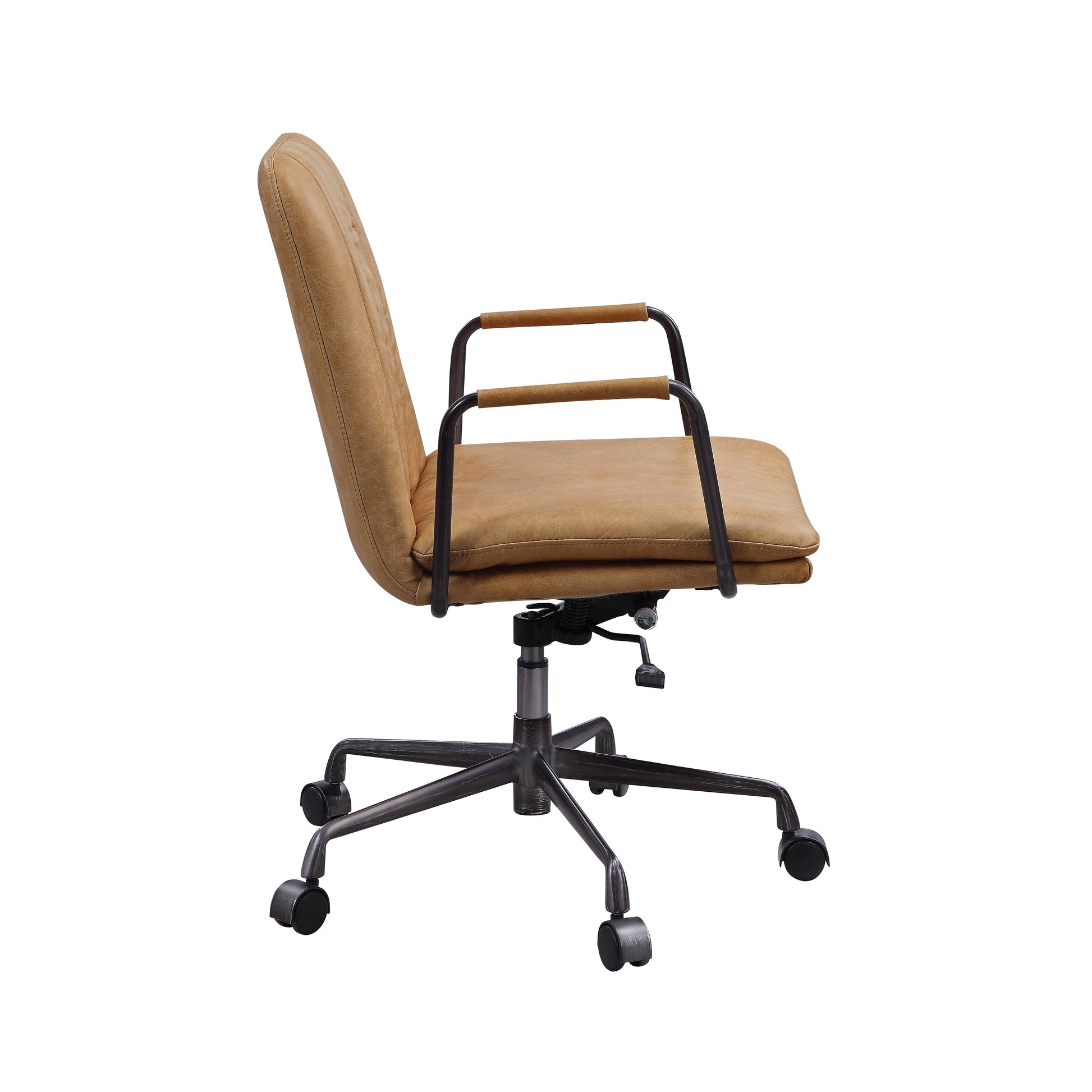 Tan faux leather executive chair with adjustable height and rolling casters