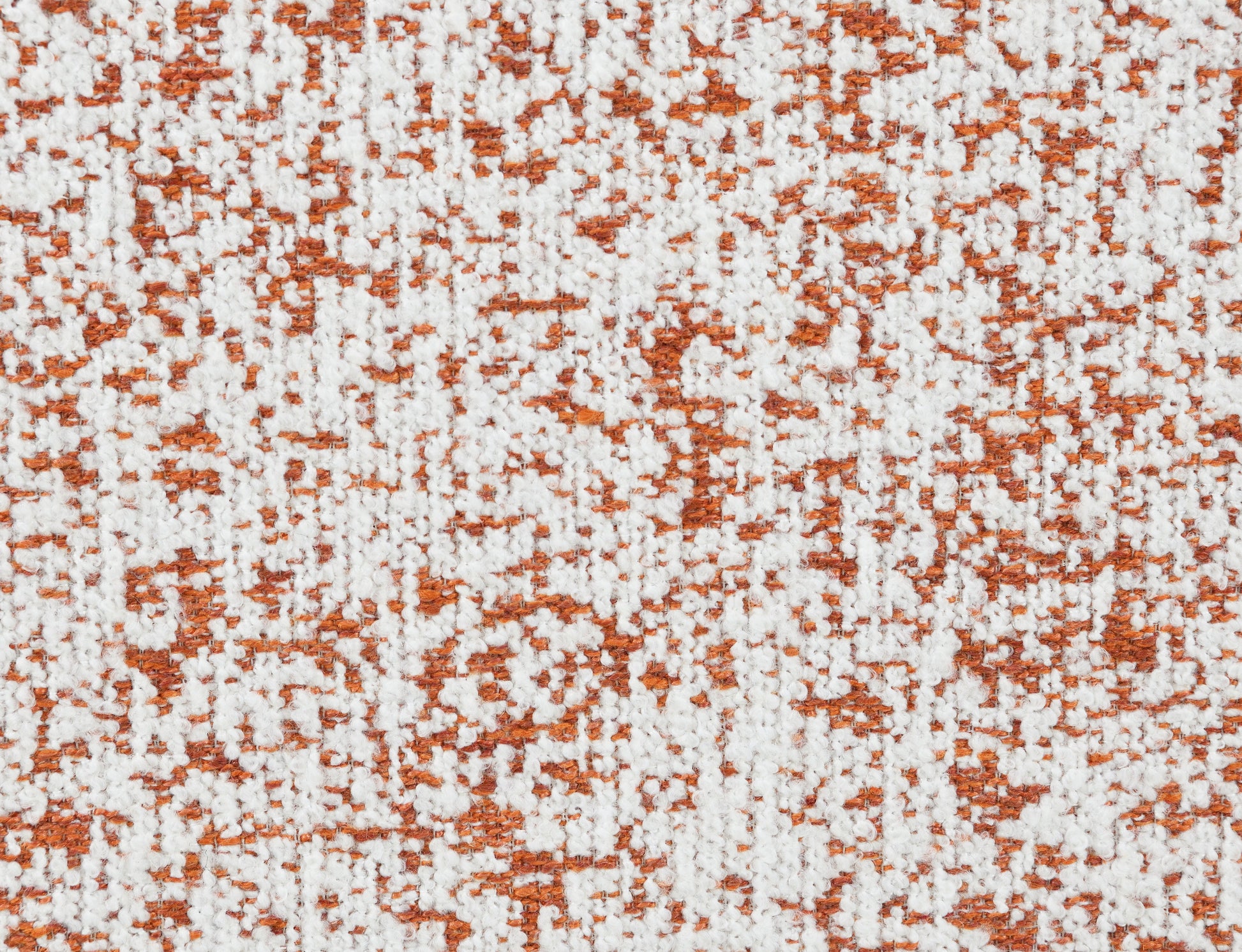 Textured white and burnt orange fabric swatch suitable for upholstery or drapery