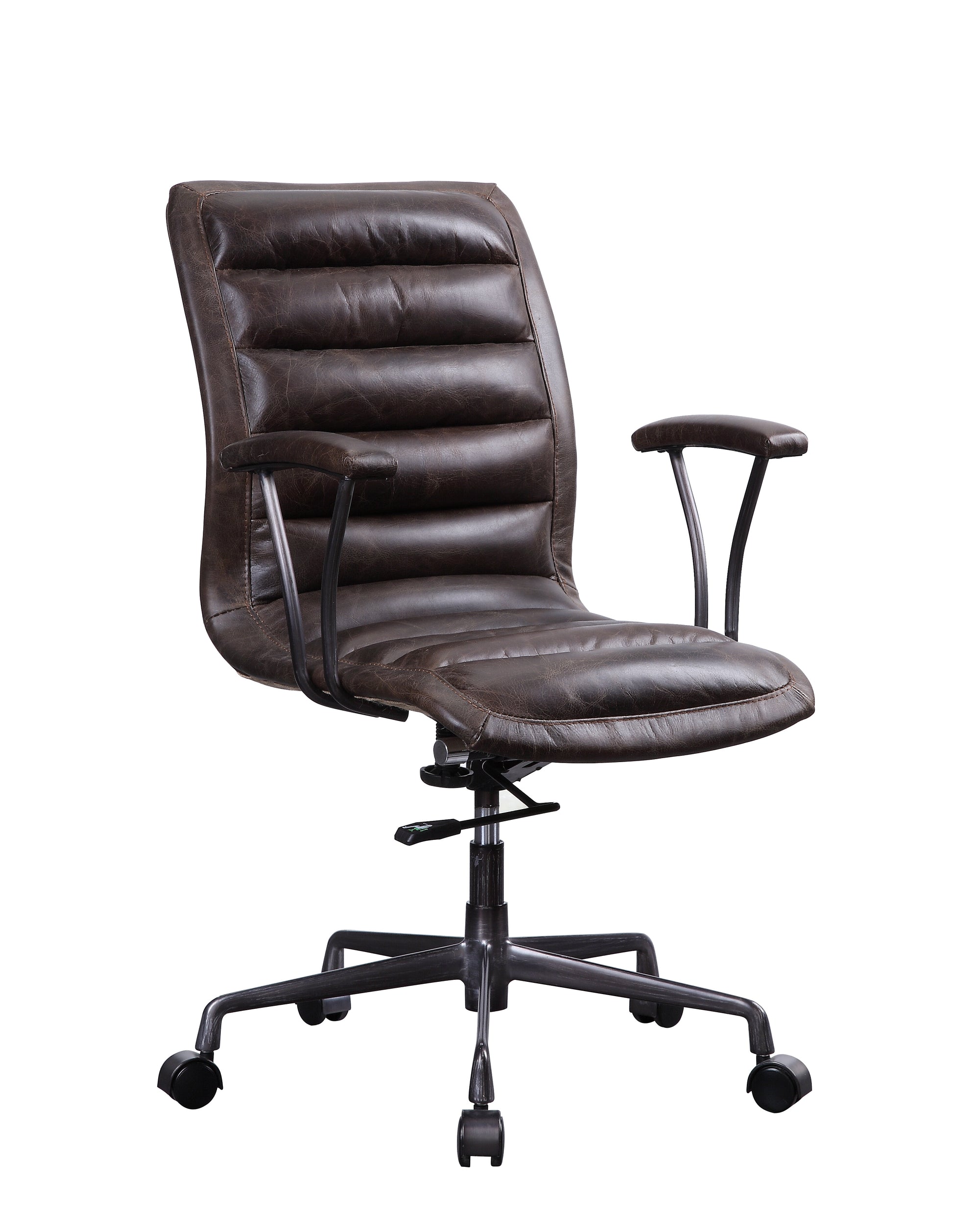 Brown leather executive chair with padded tufted seat and back for office comfort