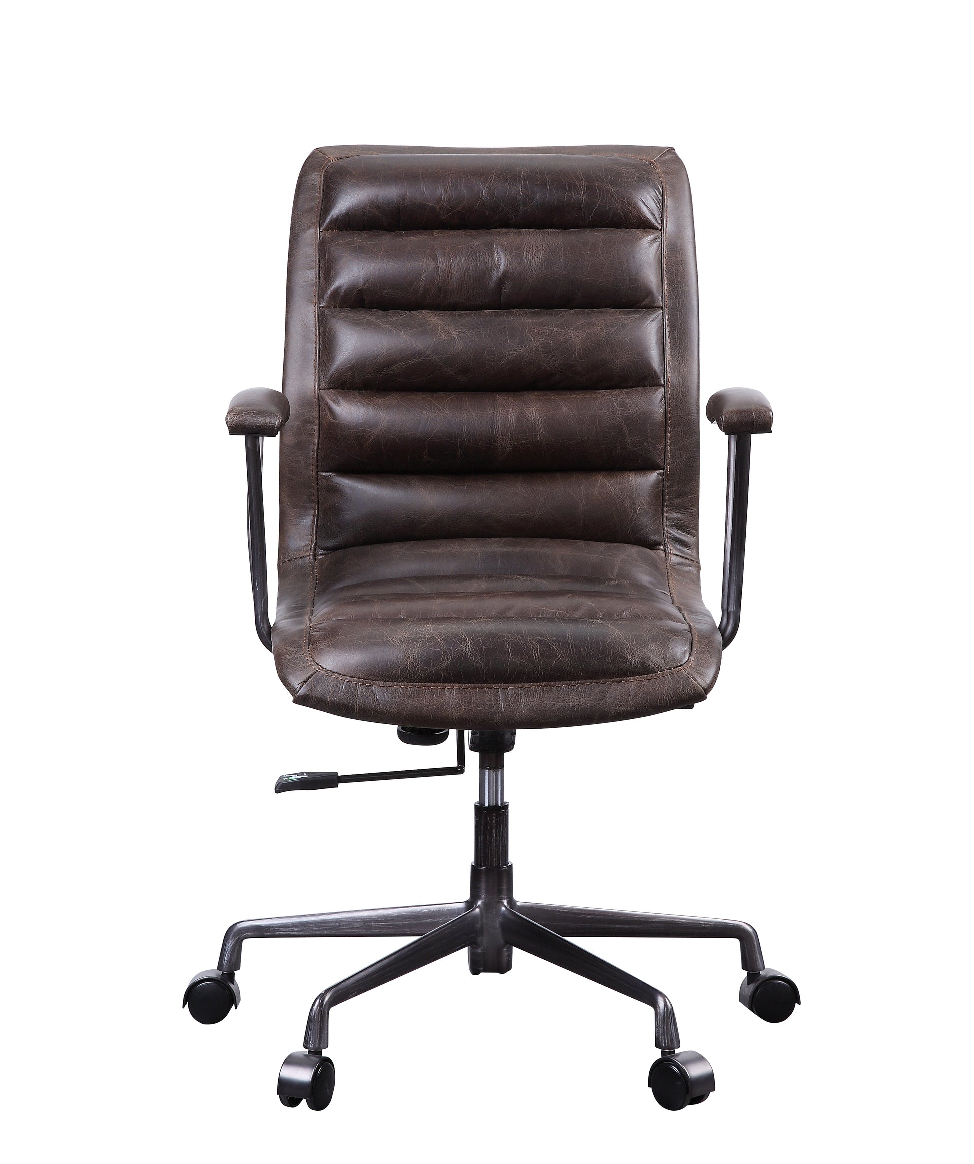 Brown distressed leather executive chair with channeled seat and back