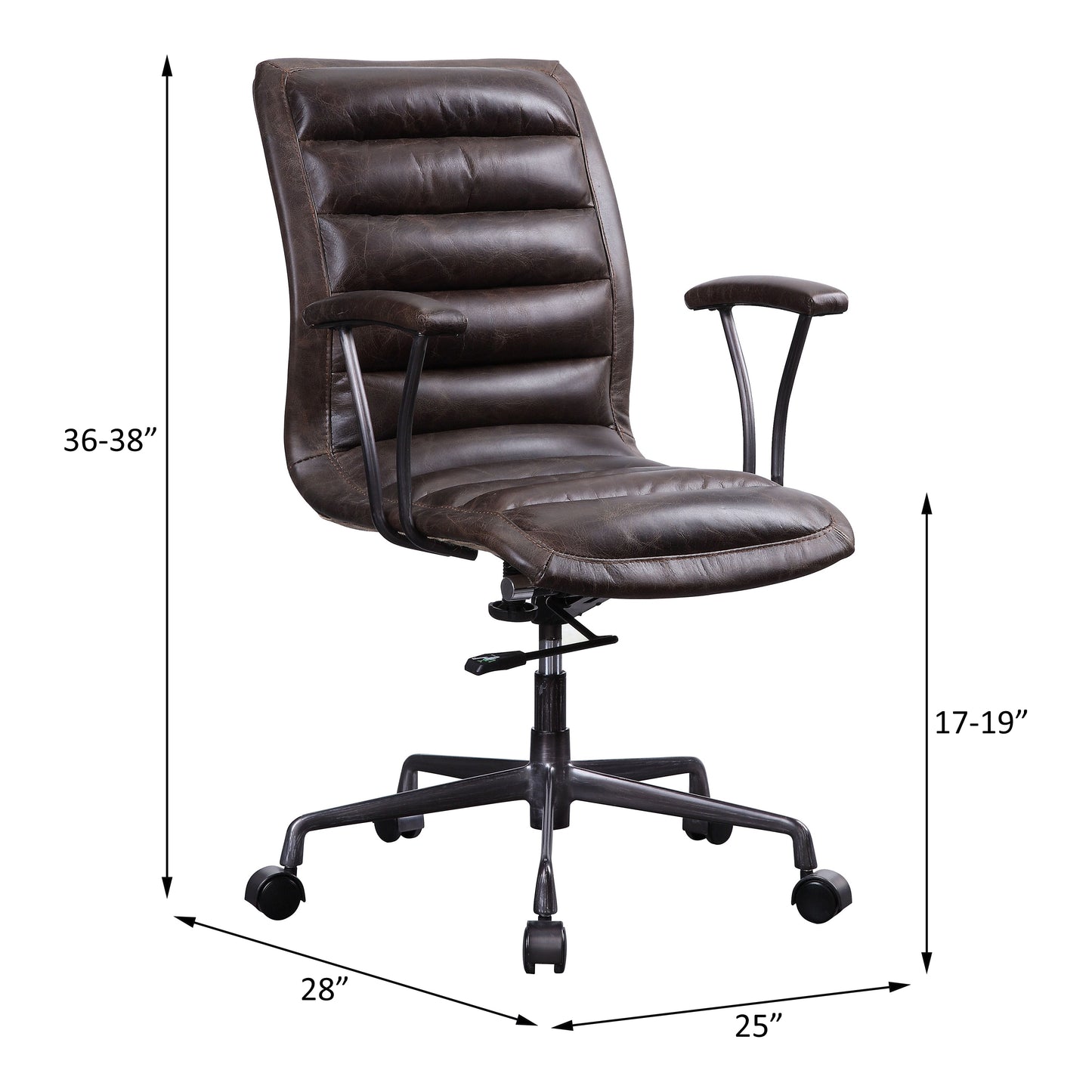 Dark brown faux leather executive chair with padded seat and back